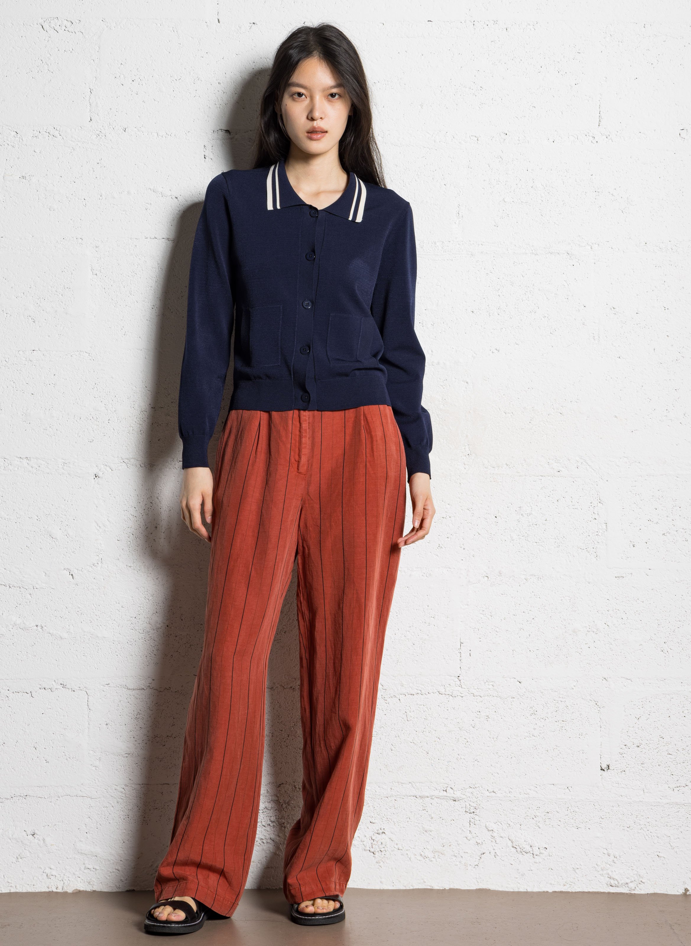 Recht vest met klassieke kraag in gebreide stof NICE THINGS Blauw