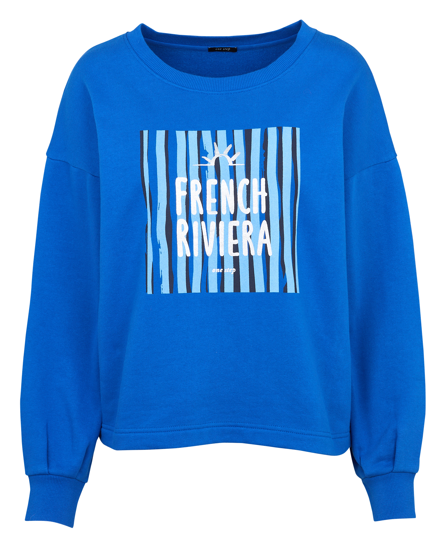 Sweat ample col rond sérigraphié en coton mélangé ONE STEP Bleu