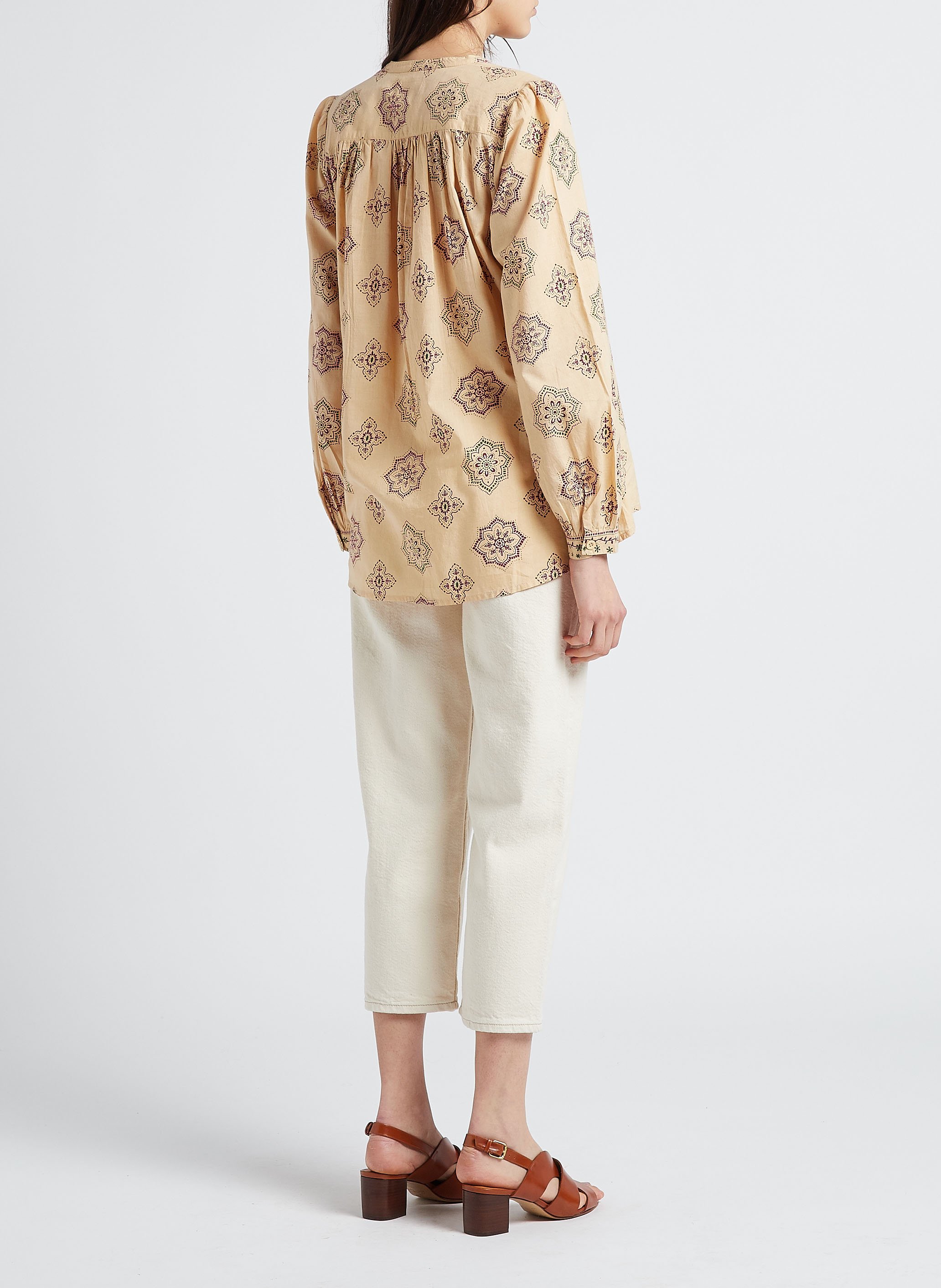 Bedruckte Baumwollbluse mit Rundhalskragen SWILDENS Beige