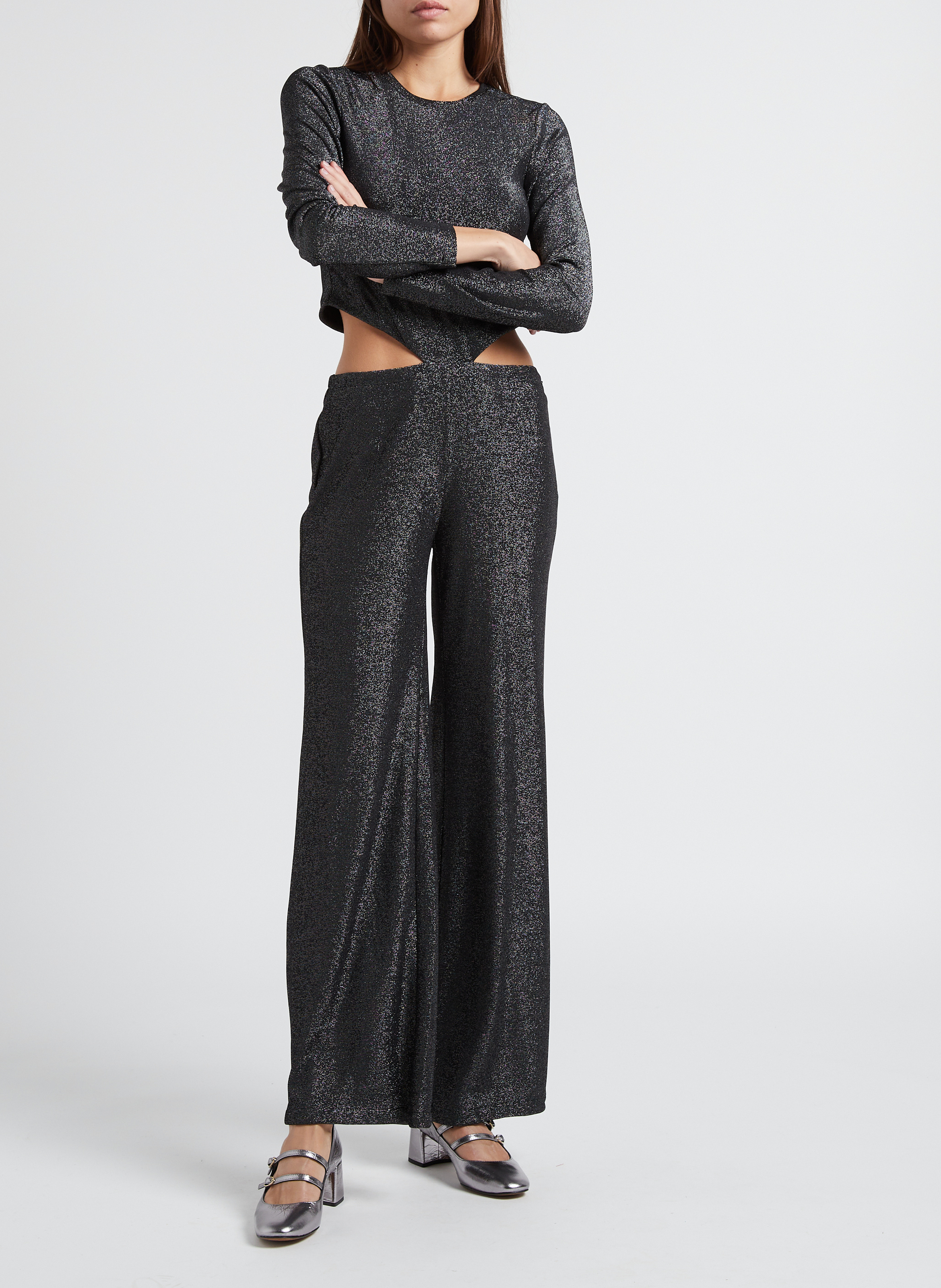 Round-neck jumpsuit with glitter KARMA KOMA Silver