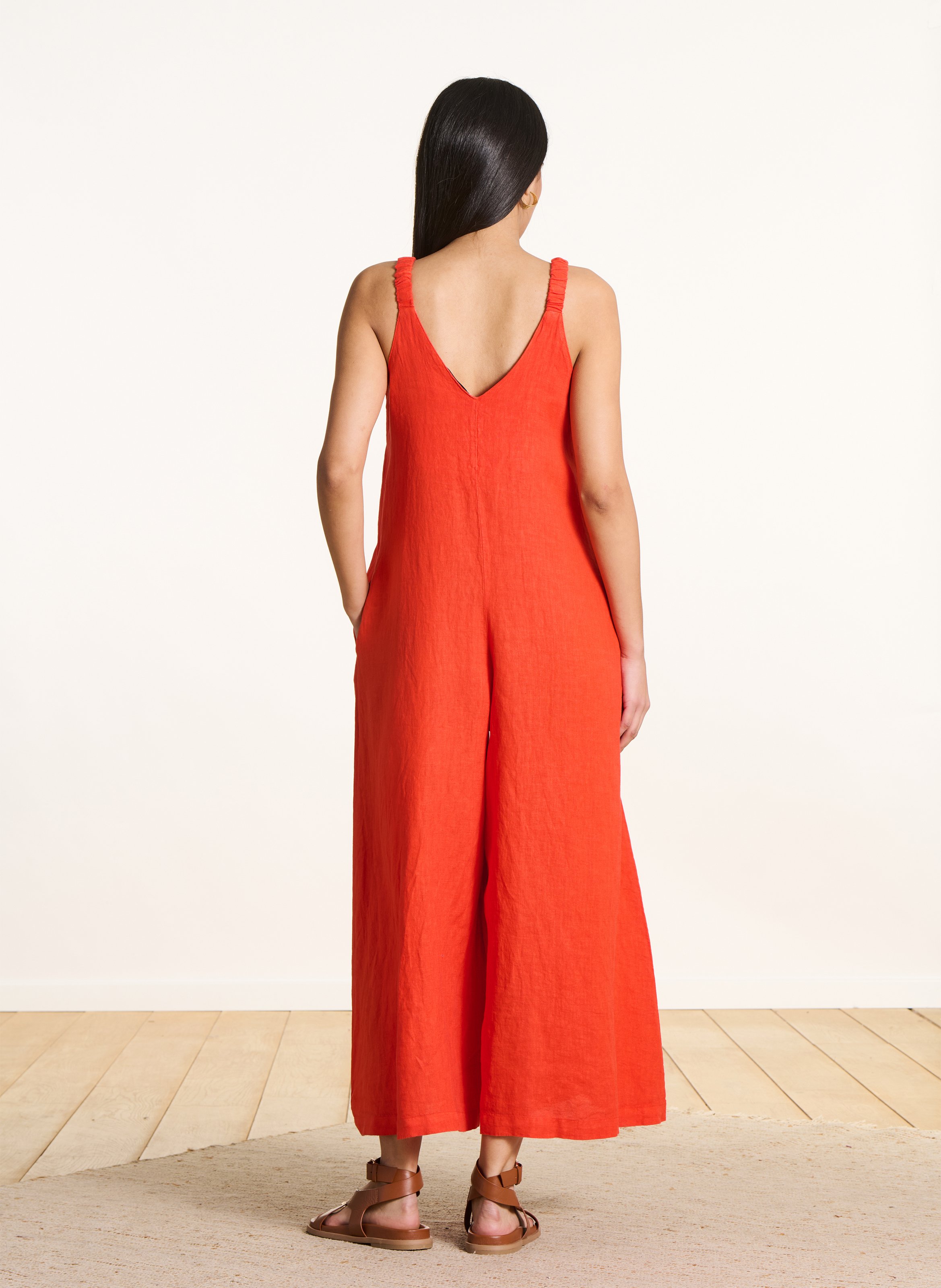 Jumpsuit trousers in plain linen LA FEE MARABOUTEE Pink