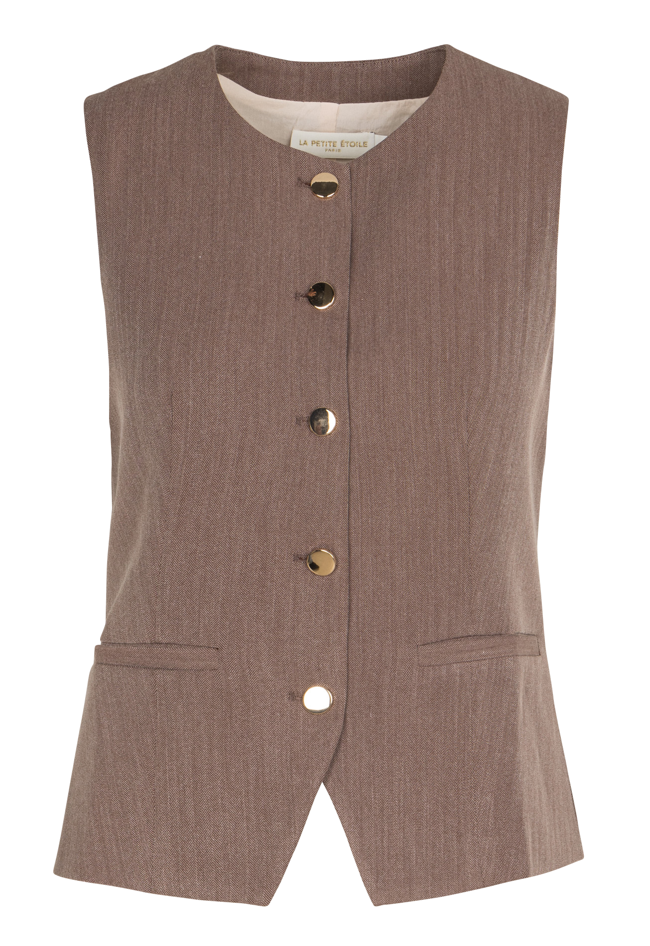 Gilet droit col rond imprimé LA PETITE ETOILE Marron