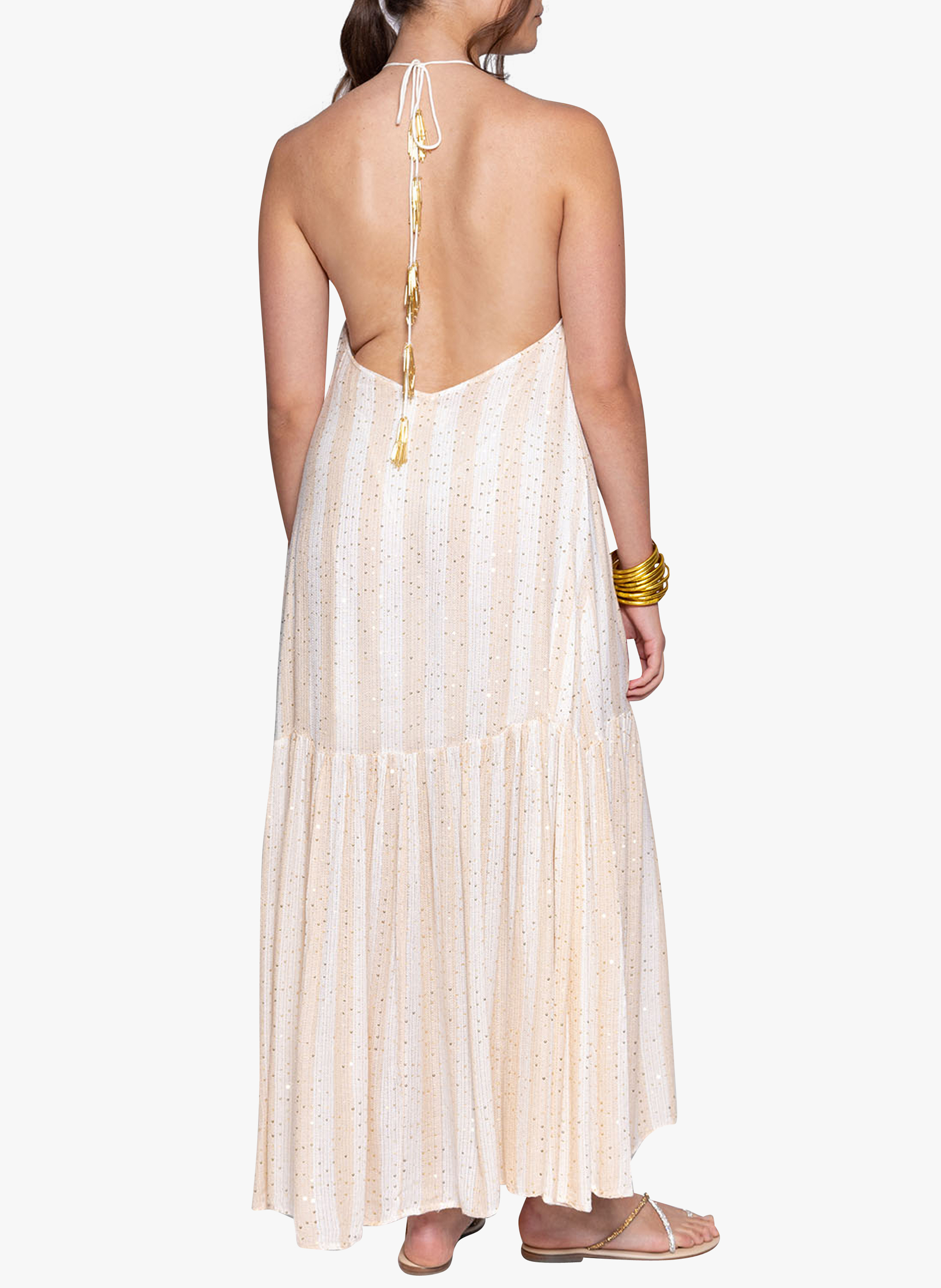 Robe longue à rayures et sequins  SUNDRESS Beige