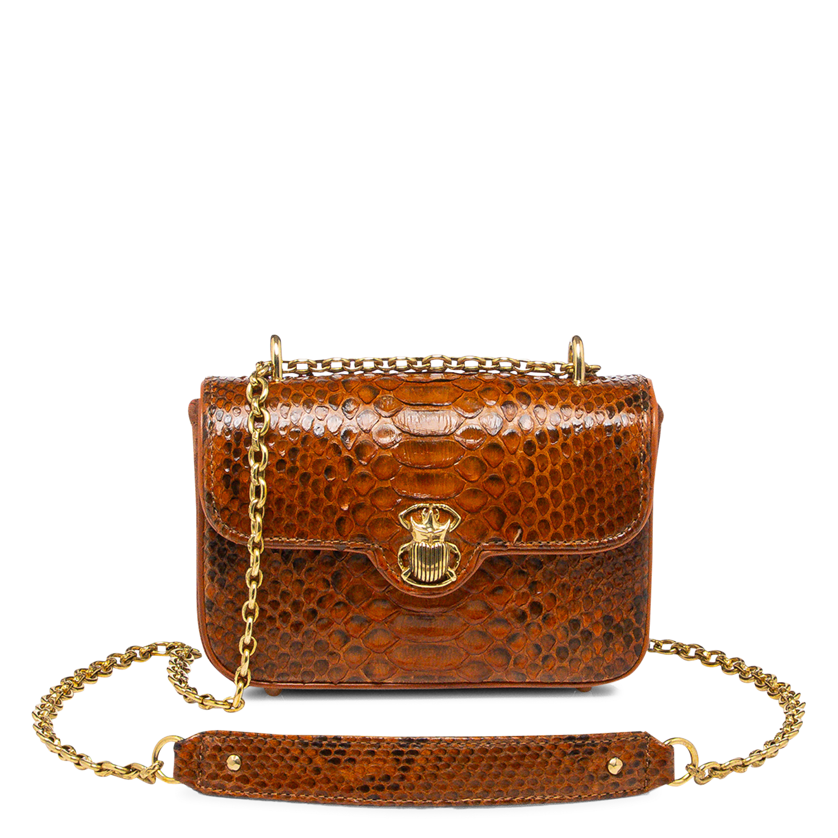 Snakeskin and velvet leather shoulder bag CLARIS VIROT Brown