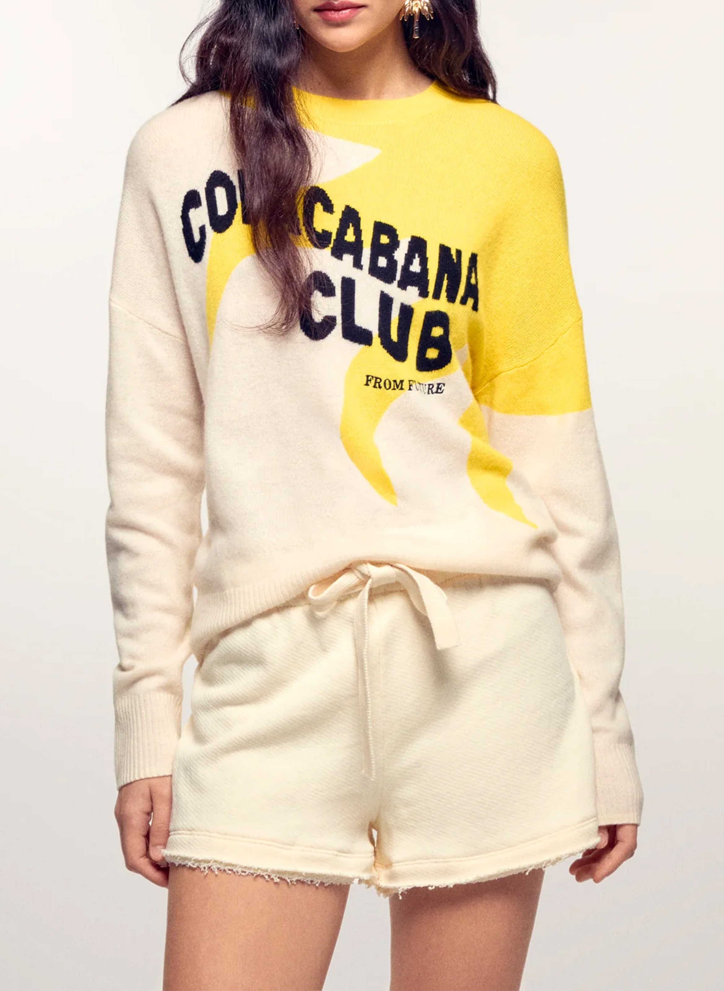 Pull droit col rond en laine et cachemire mélangé FROM FUTURE Beige