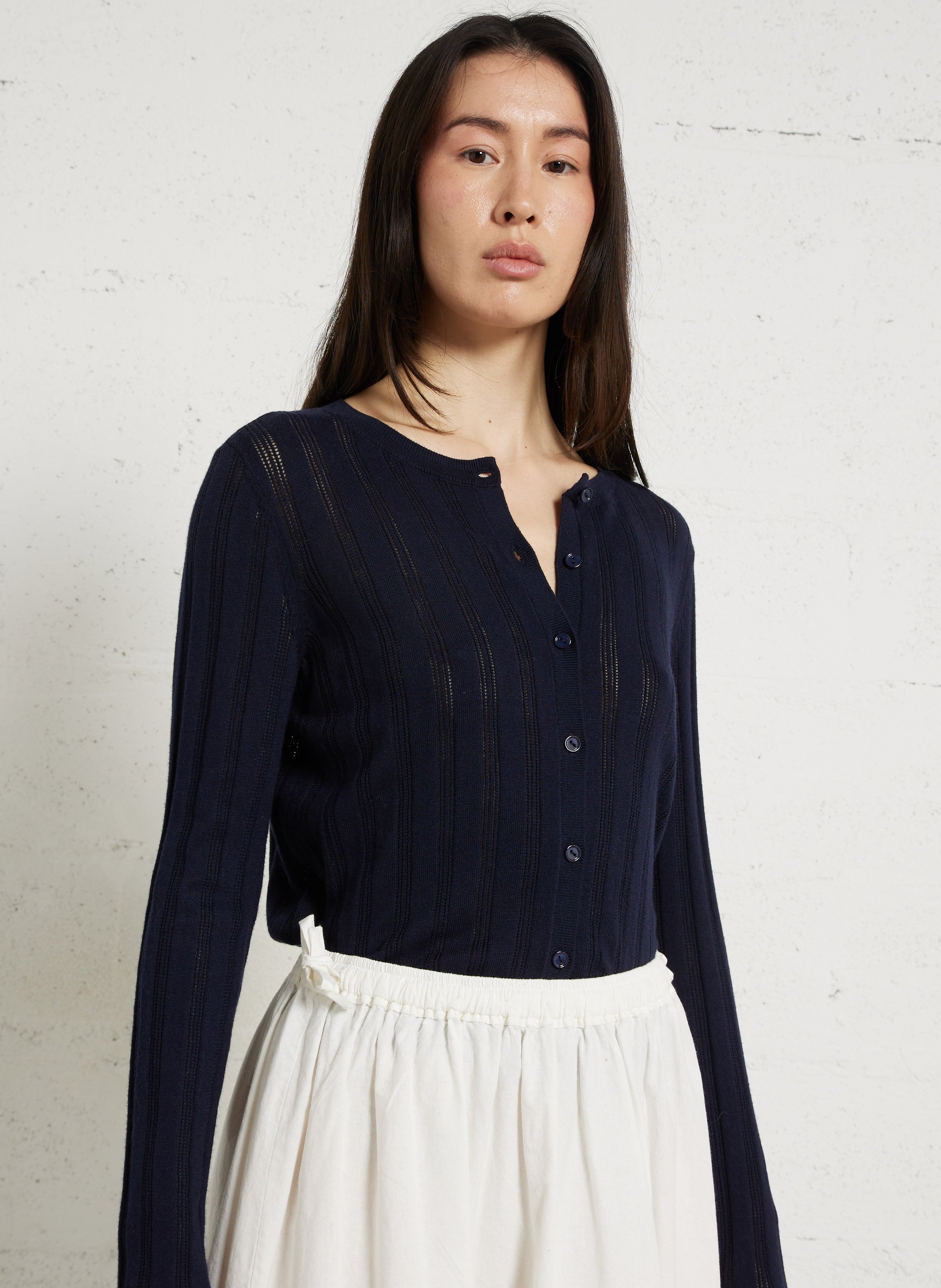 Gilet droit col rond en coton mélangé DES PETITS HAUTS