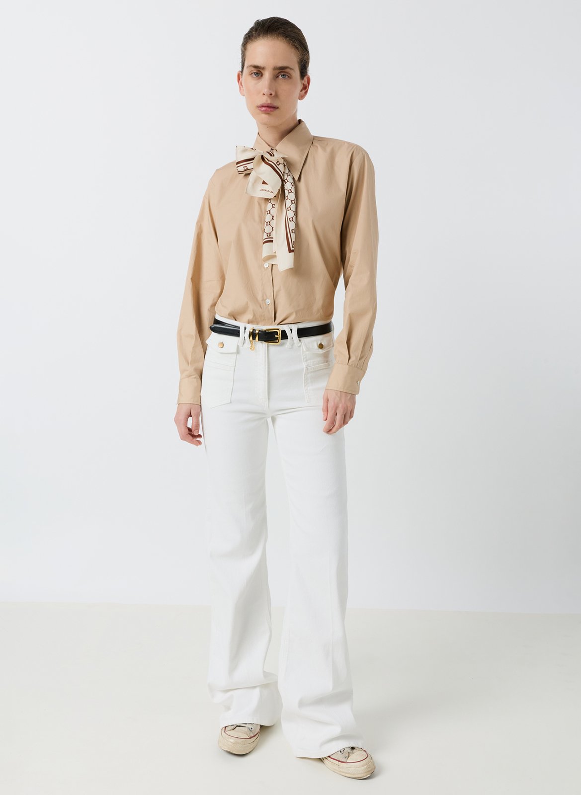 Jean droit taille haute en coton mélangé GERARD DAREL Blanc