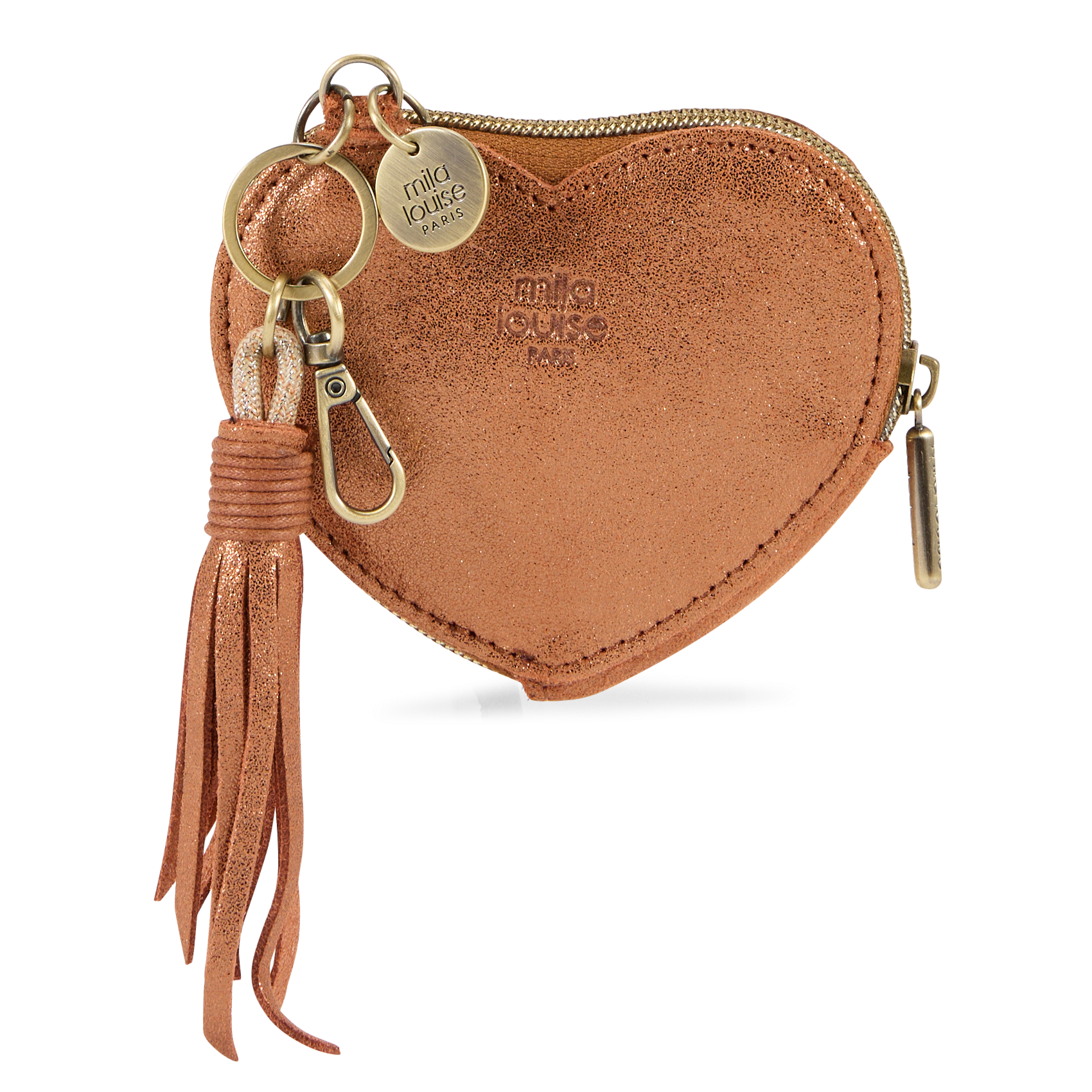 Heart-shaped leather coin purse MILA LOUISE Brown