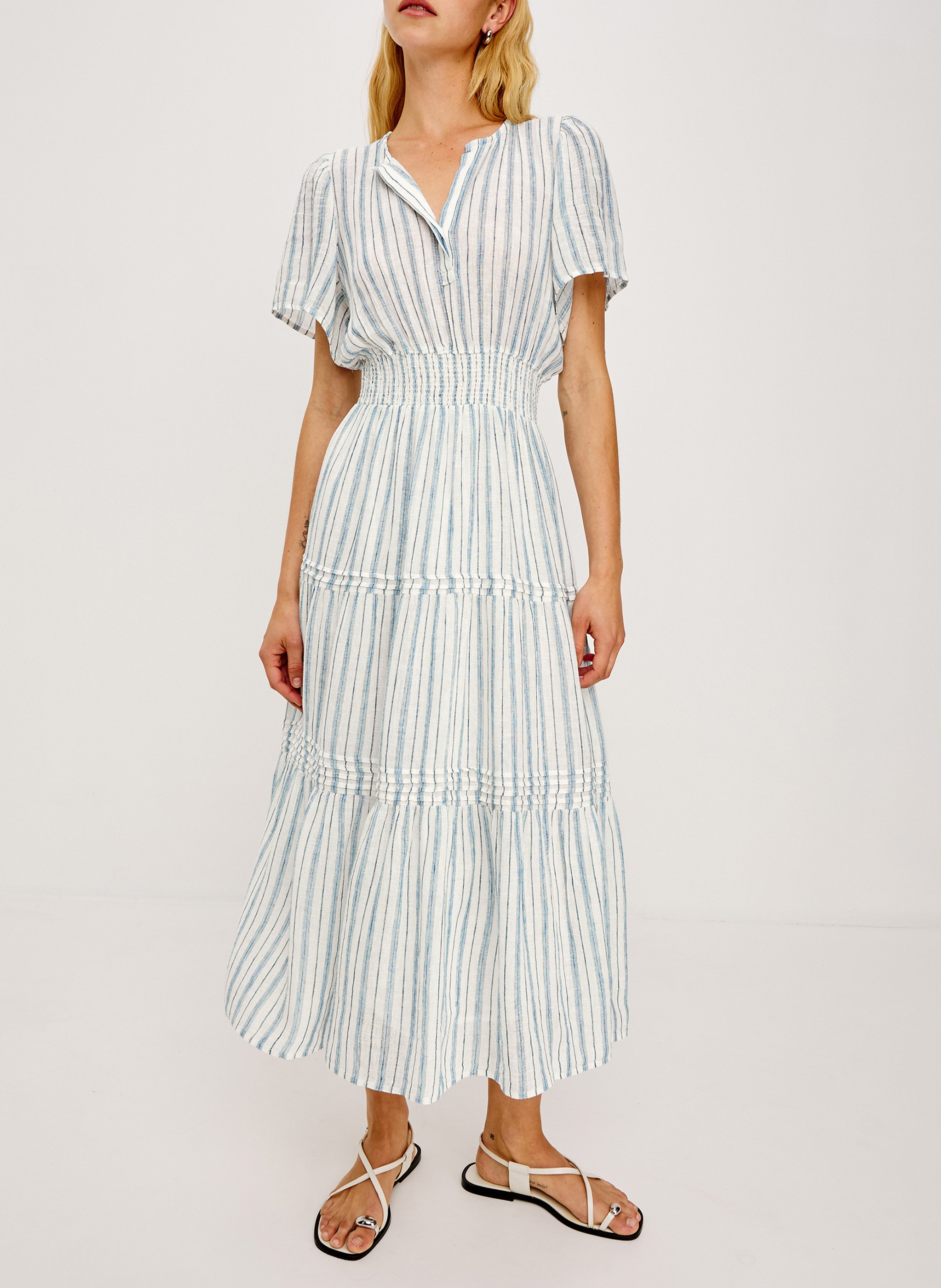 Lange uitlopende gestreepte jurk van gemengd linnen RAILS Veelkleurig