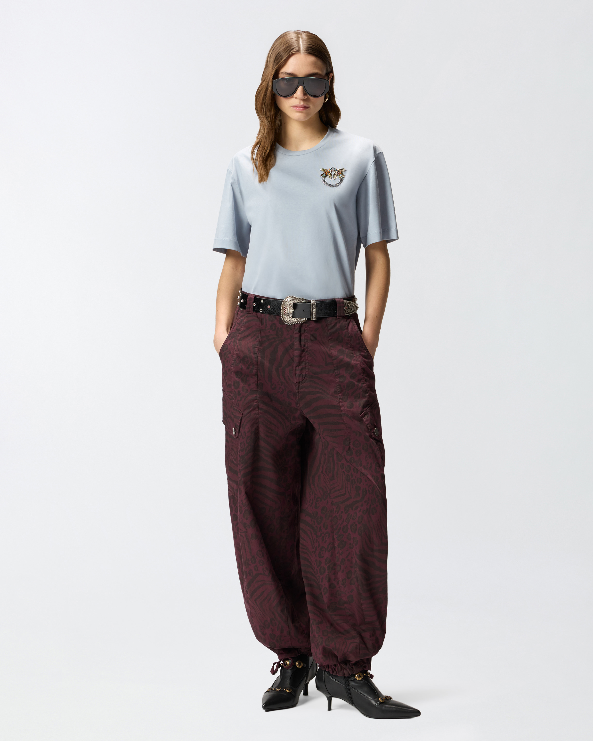 T-shirt with love birds jewel application PINKO Blue