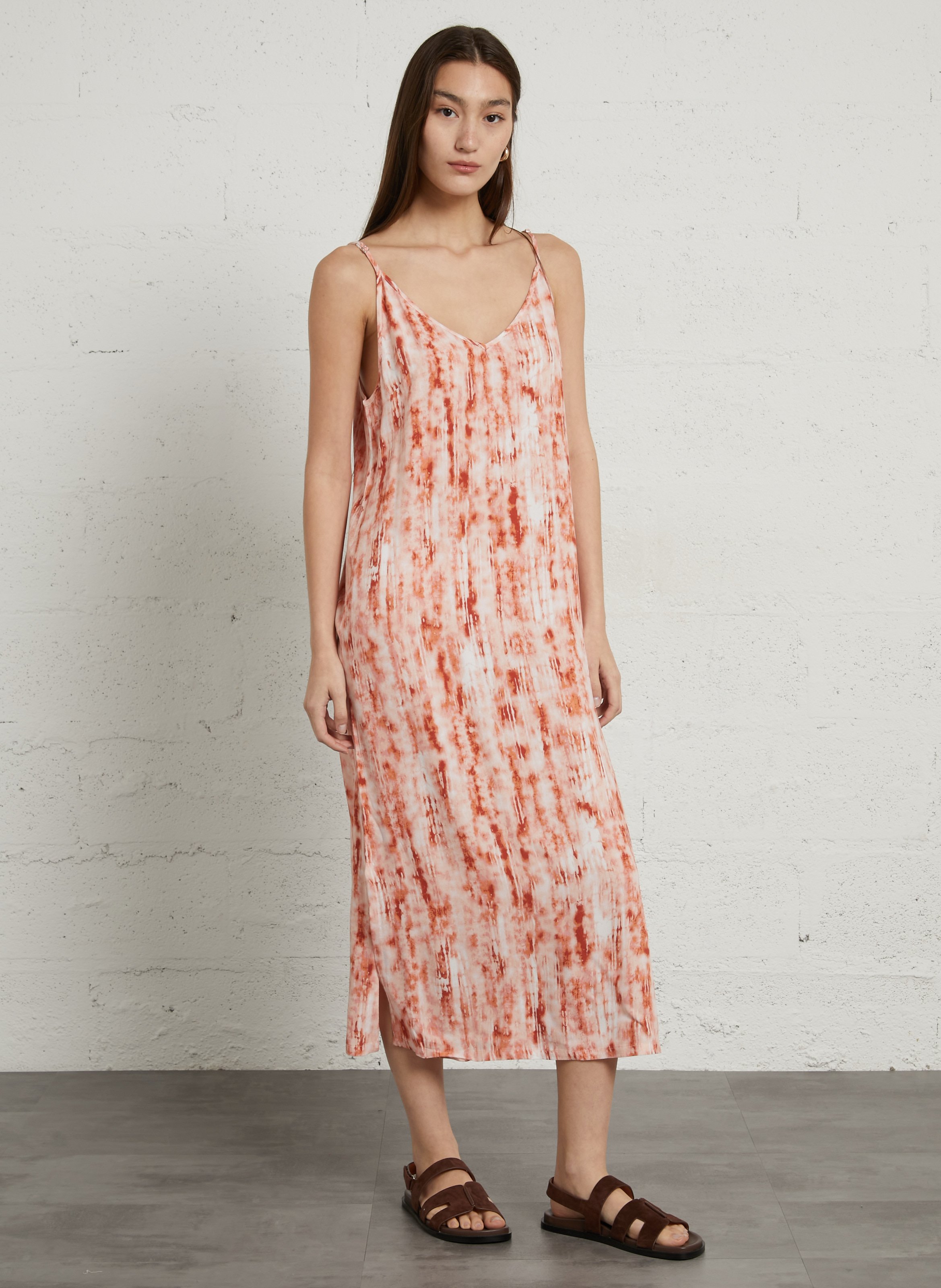 Robe midi imprimée col rond LE TEMPS DES CERISES Rose