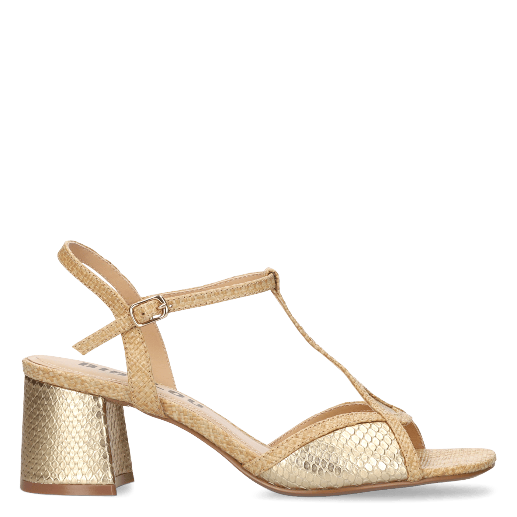 Sandaletten mit Absatz aus Raffia und Leder BIBI LOU Golden