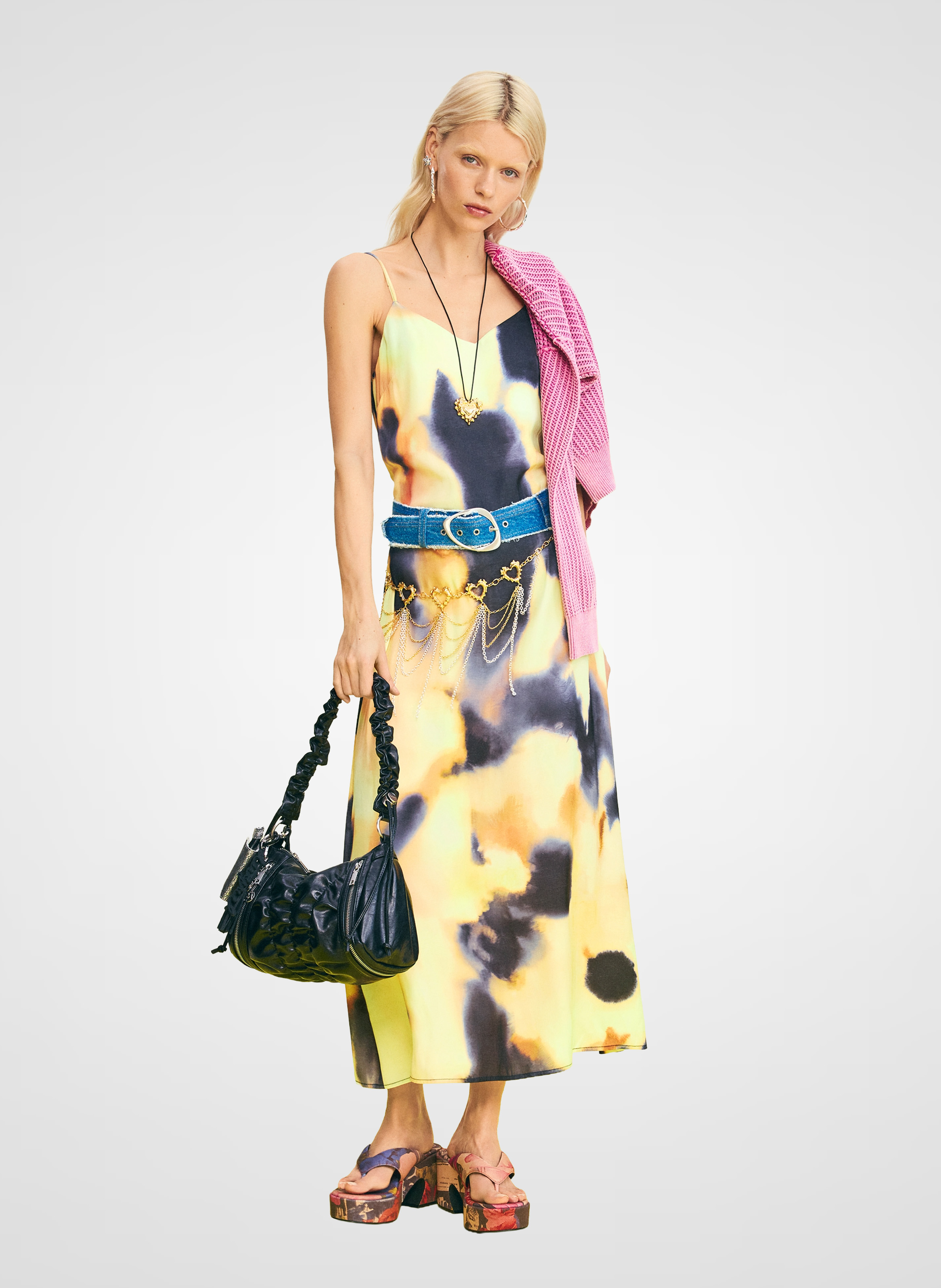 Robe longue col V ample imprimée DESIGUAL Noir