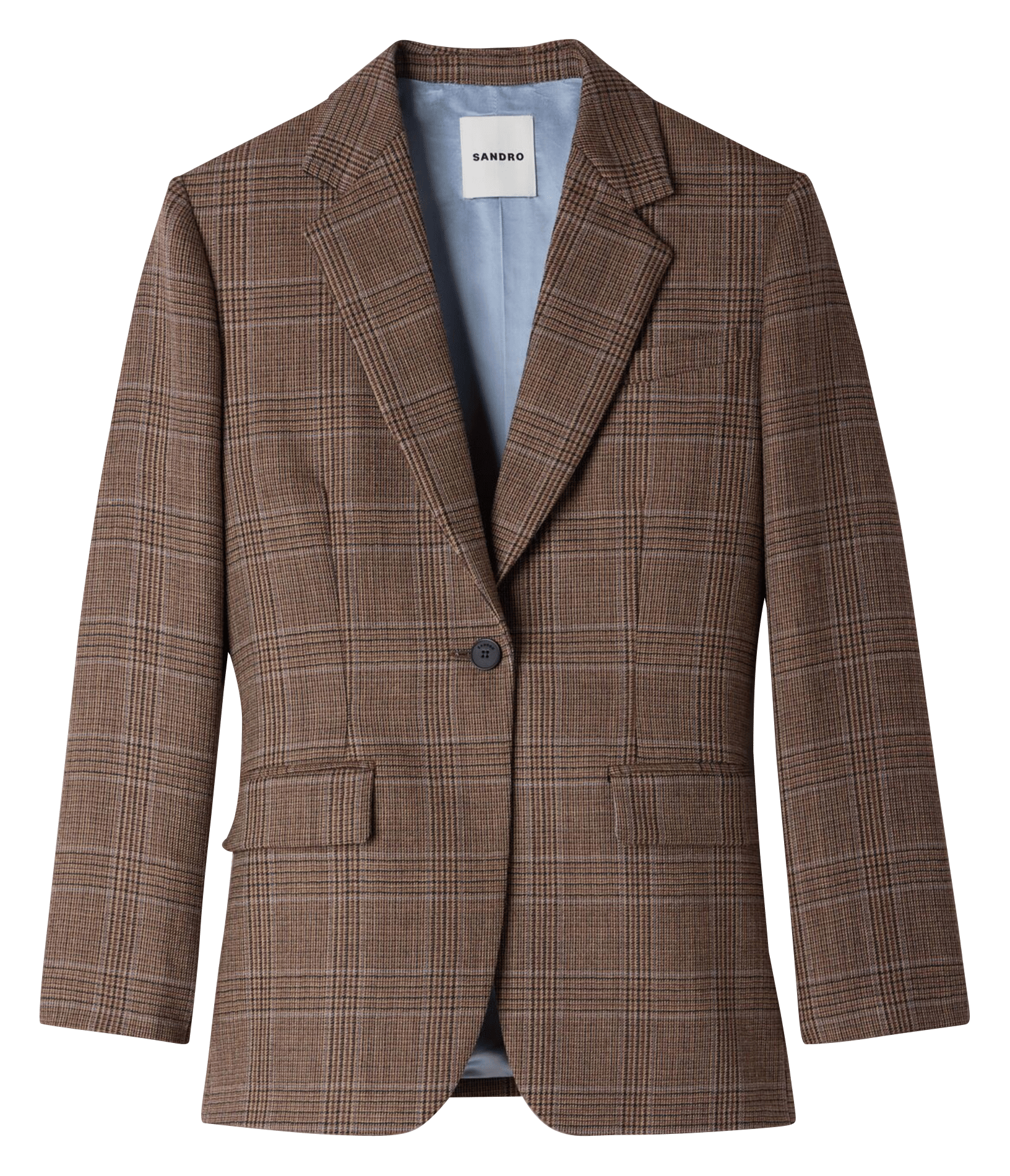 Fitted wool check blazer SANDRO Beige
