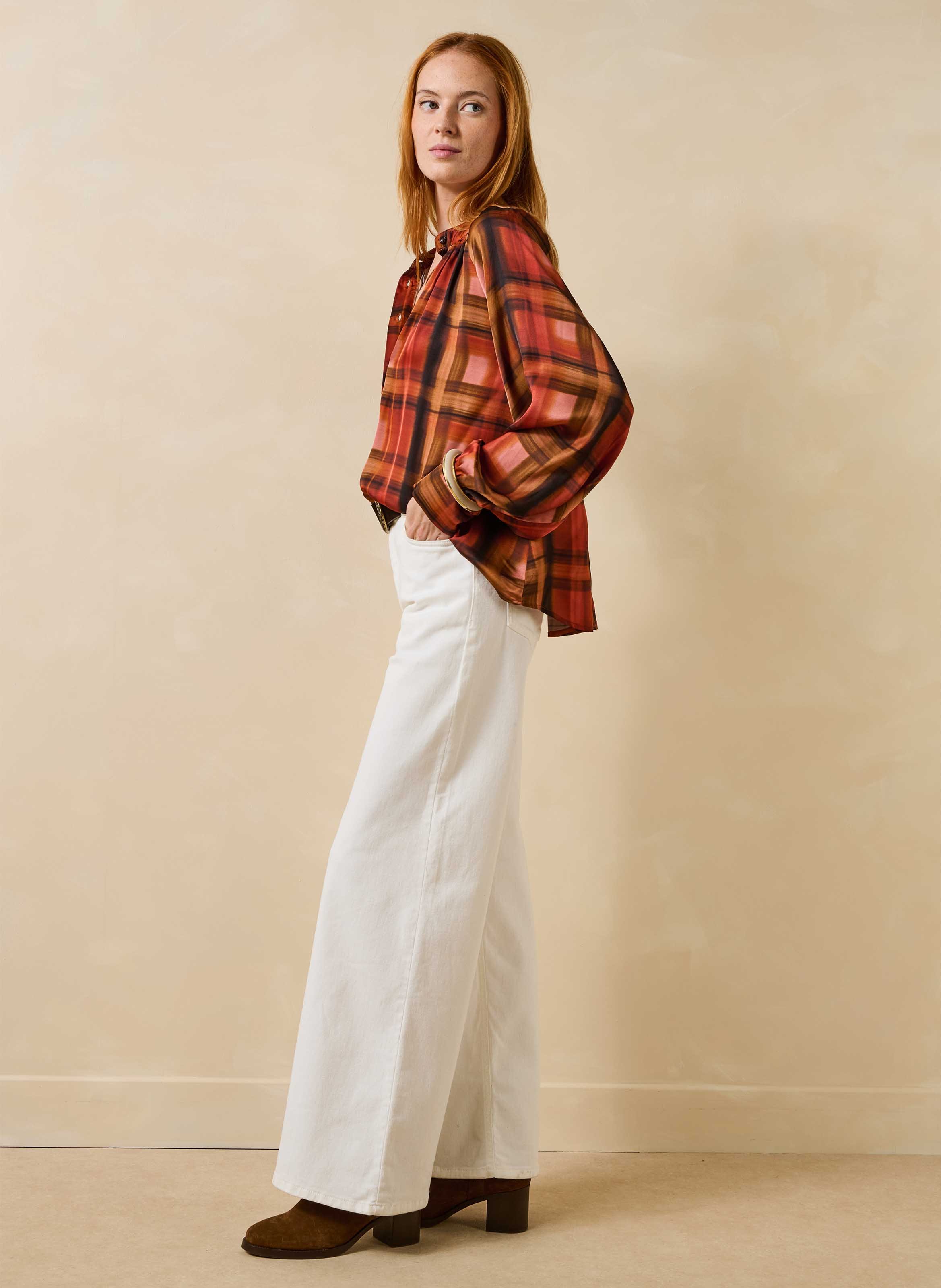 Oversized blouse met ruitjesprint LA FEE MARABOUTEE Rood