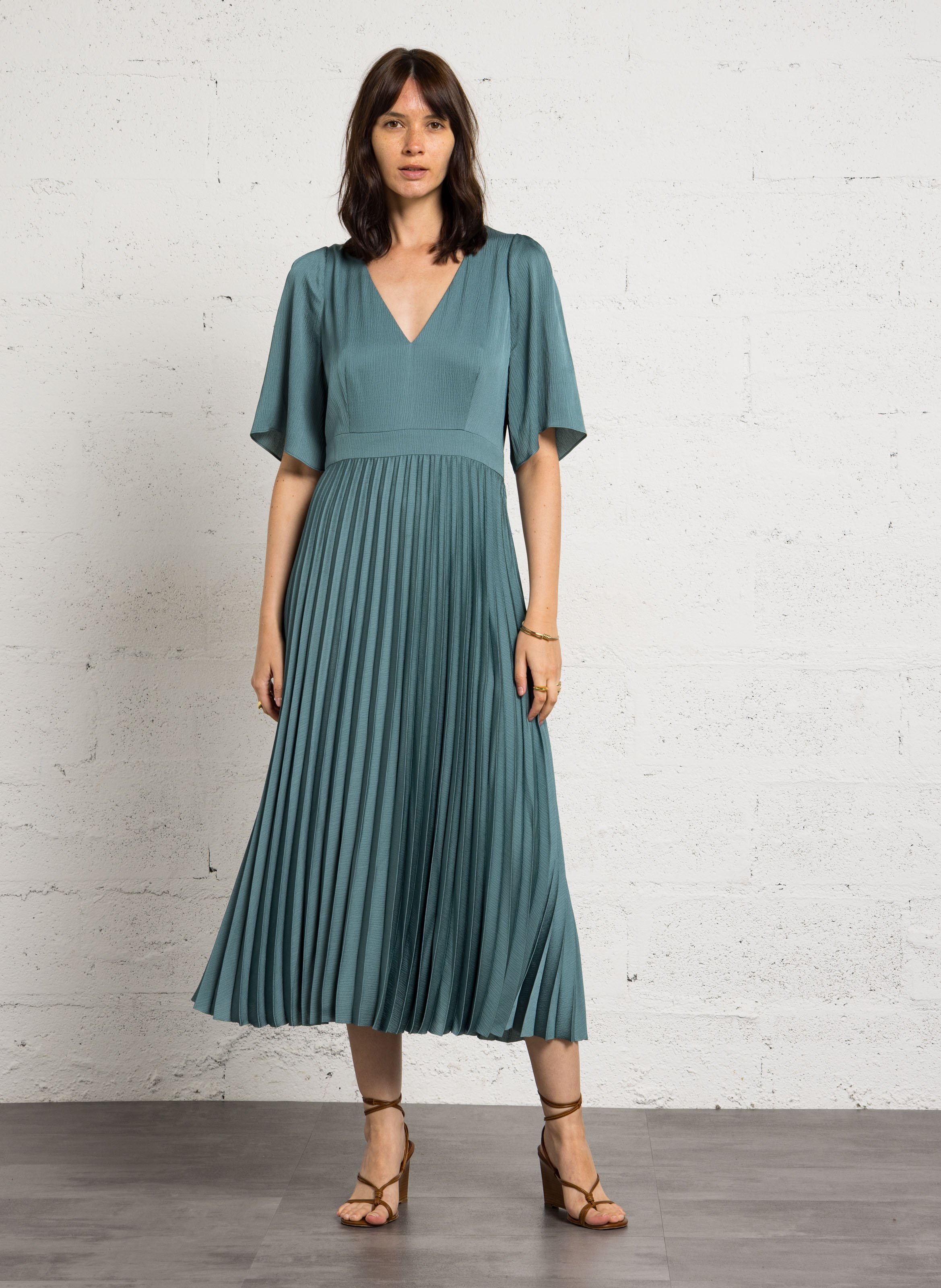 Robe midi satinée col v MAISON 123 Bleu