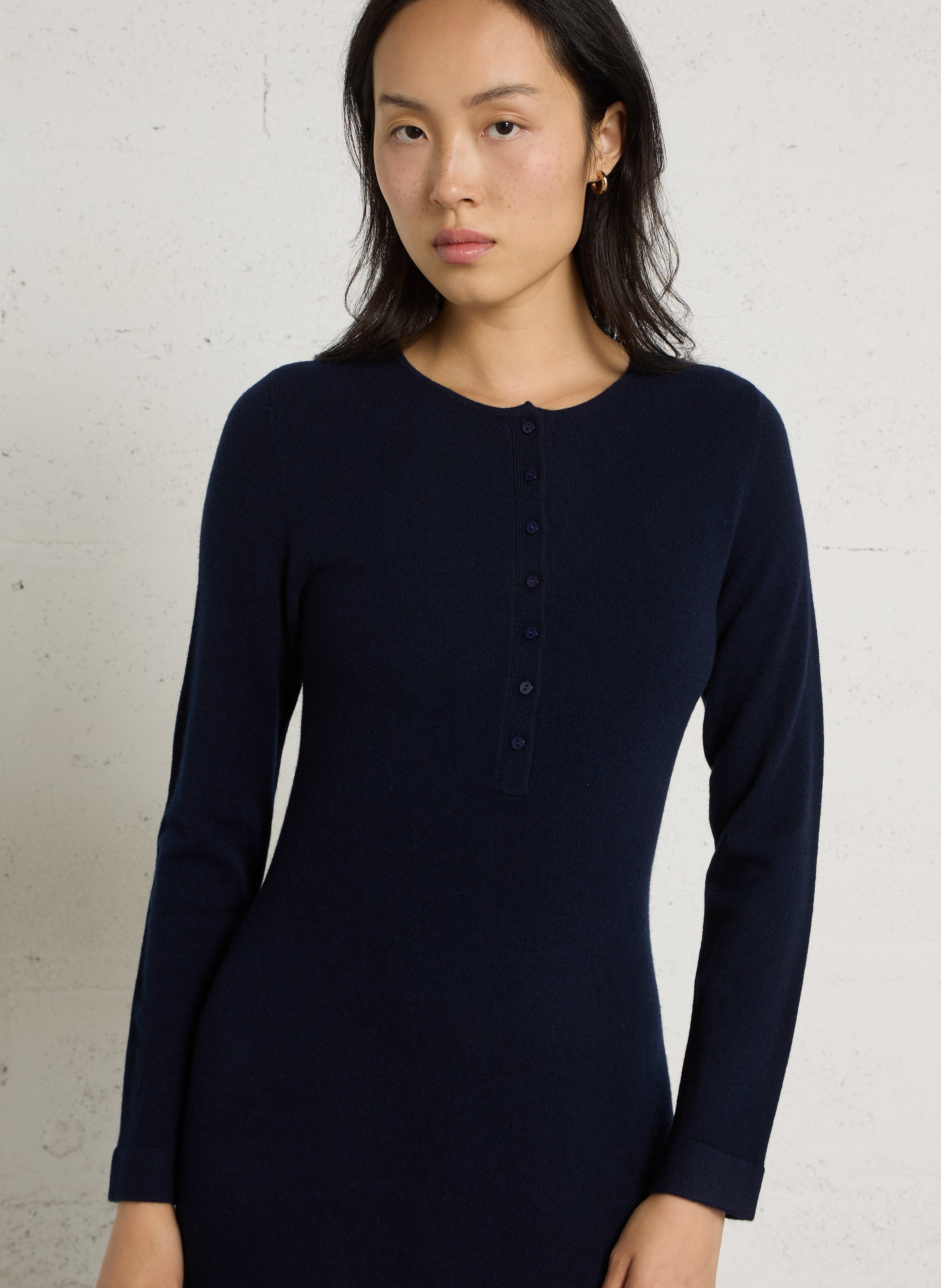 Strakke lange jurk met ronde hals PETITE MENDIGOTE Blauw