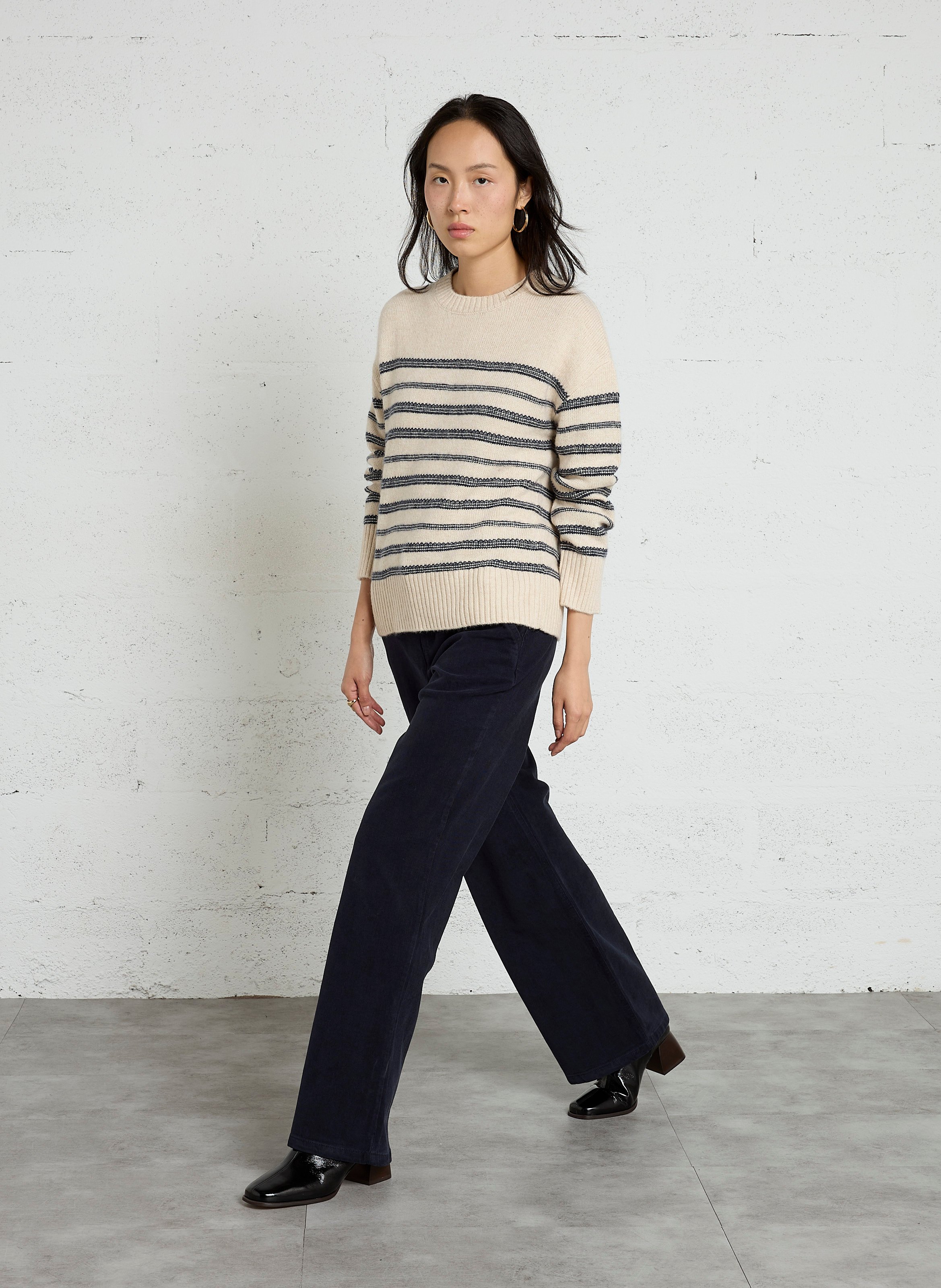 Pull col rond en coton mélangé SUD EXPRESS Beige
