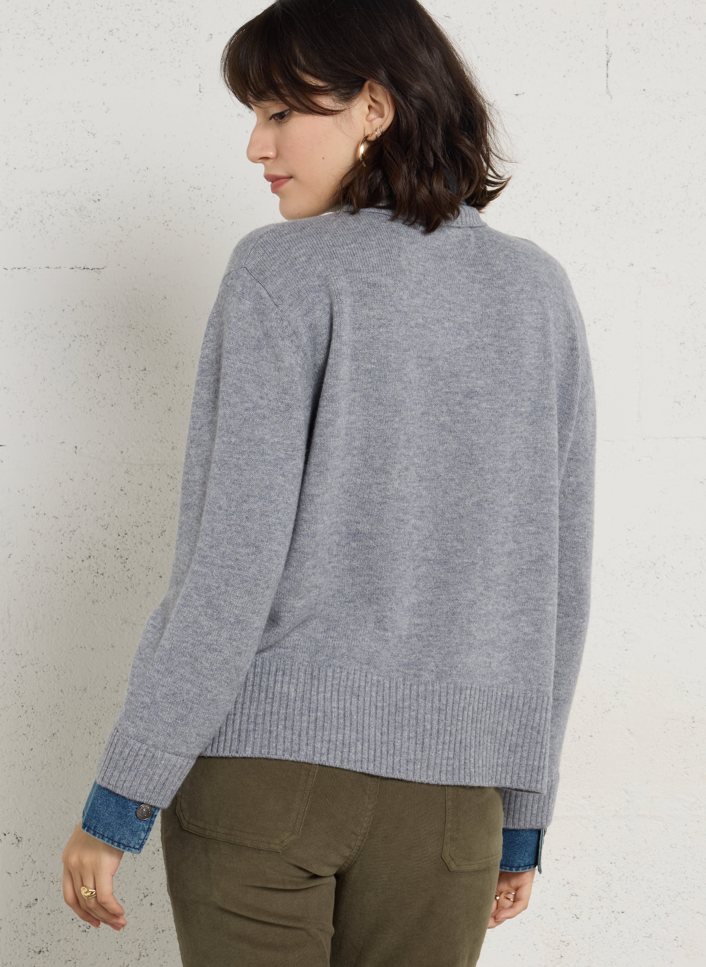 Pull droit col classique en laine BERENICE Gris
