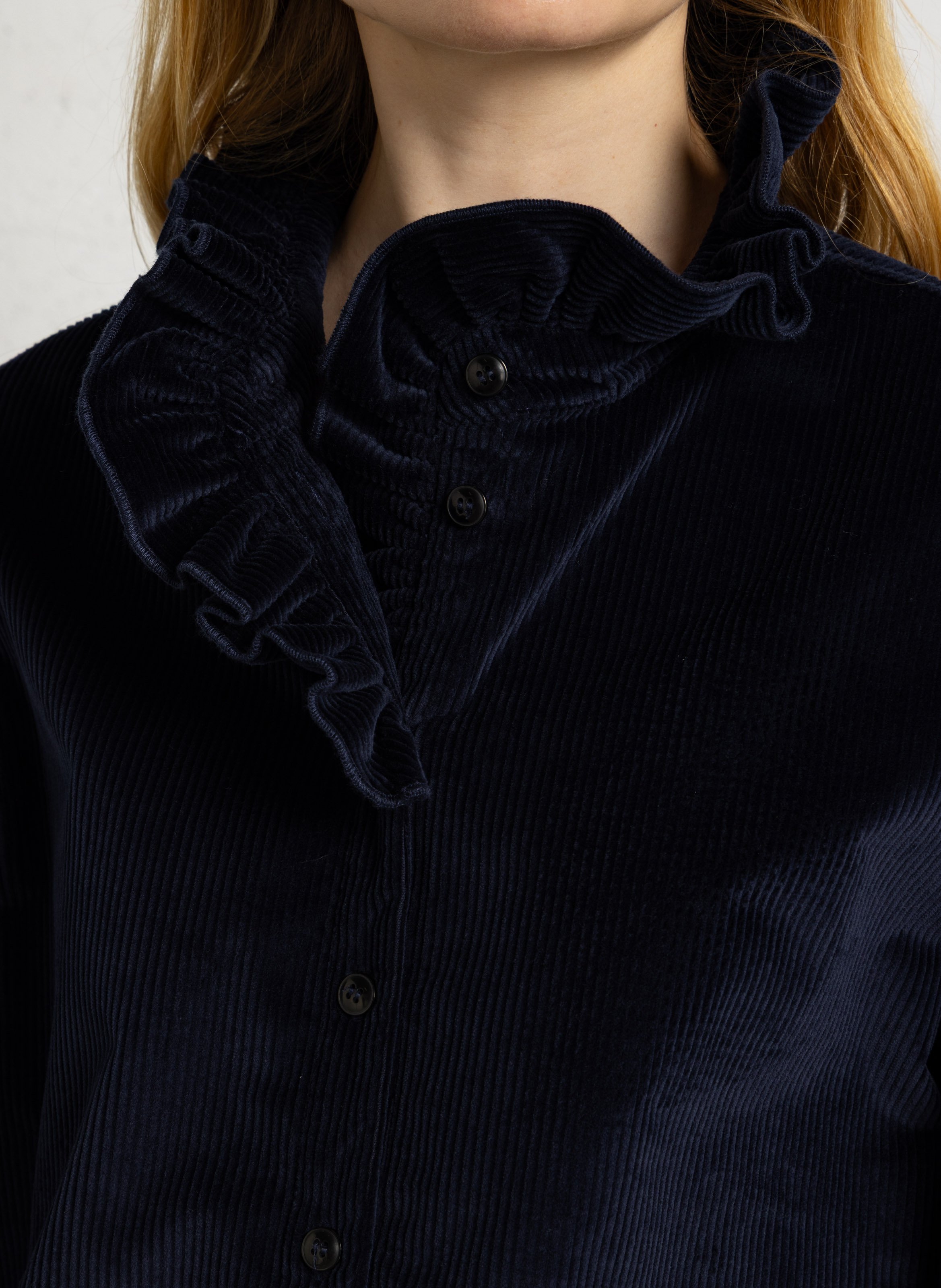 Loose-fitting cotton-blend shirt with high collar SUZIE WINKLE Blue