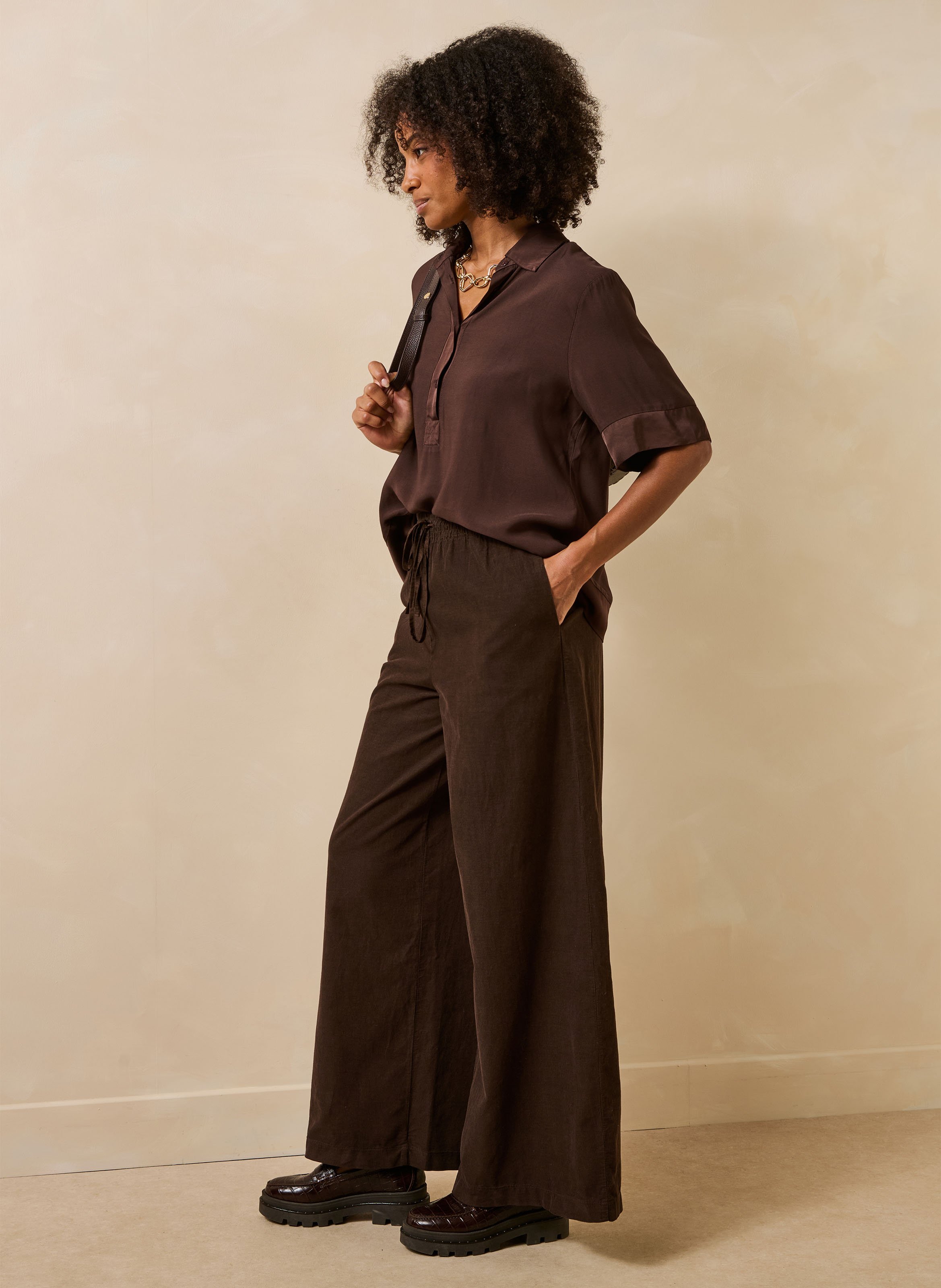 Top ample col classique LA FEE MARABOUTEE Marron