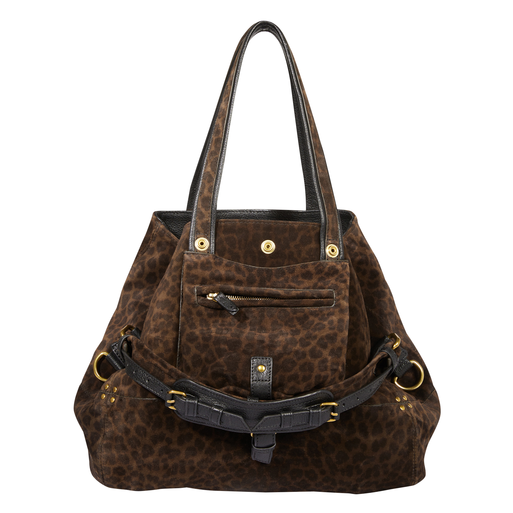 Sac cabas porté épaule en cuir à imprimé léopard JEROME DREYFUSS Kaki