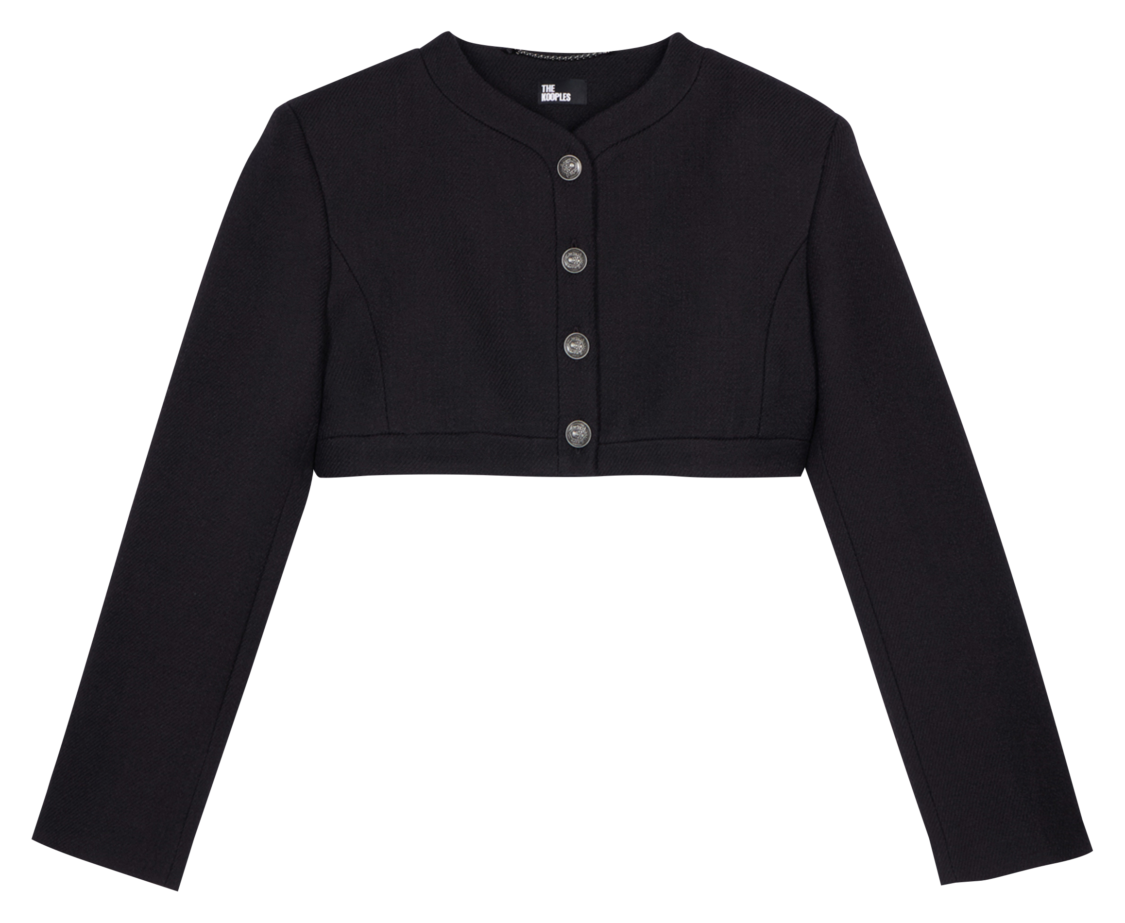 Round neck straight wool and cotton blend jacket THE KOOPLES Black