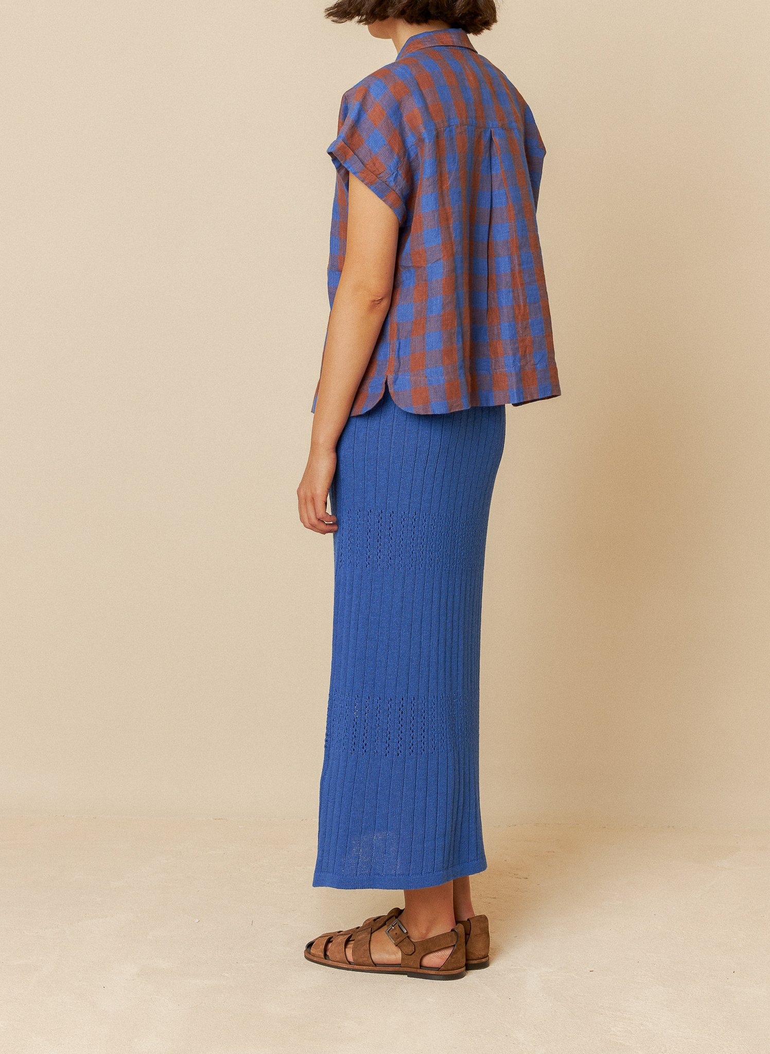 Checkered shirt in cotton and linen INDI & COLD Blue