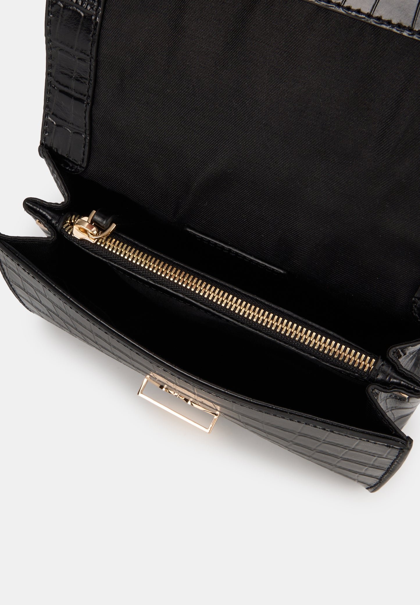 Small Croco Leather Satchel Bag BONS BAISERS PARIS Black