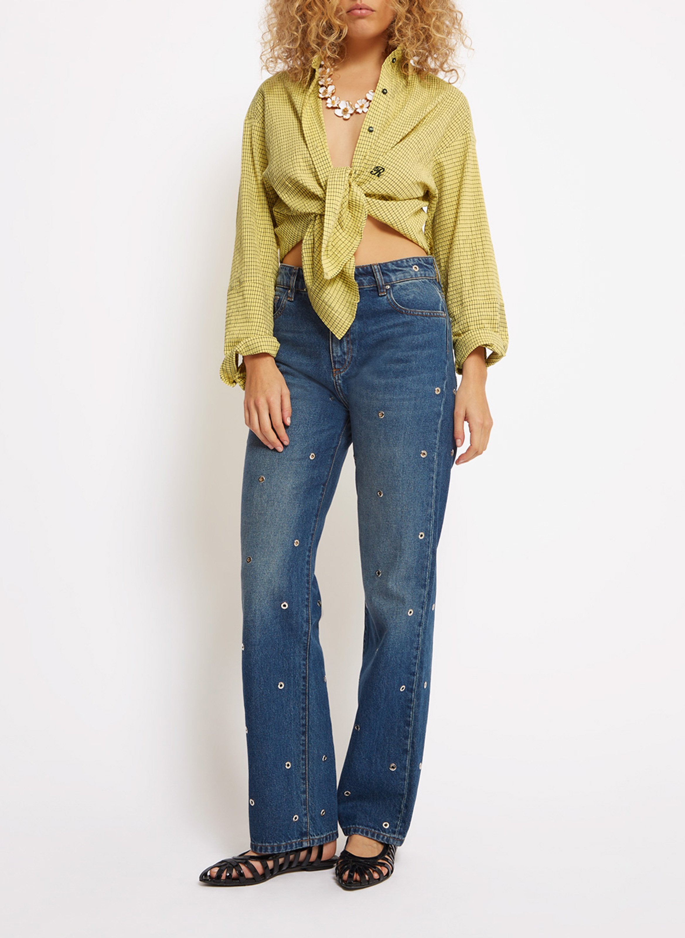 Chemise col classique à carreaux en coton mélangé ROSEANNA Jaune