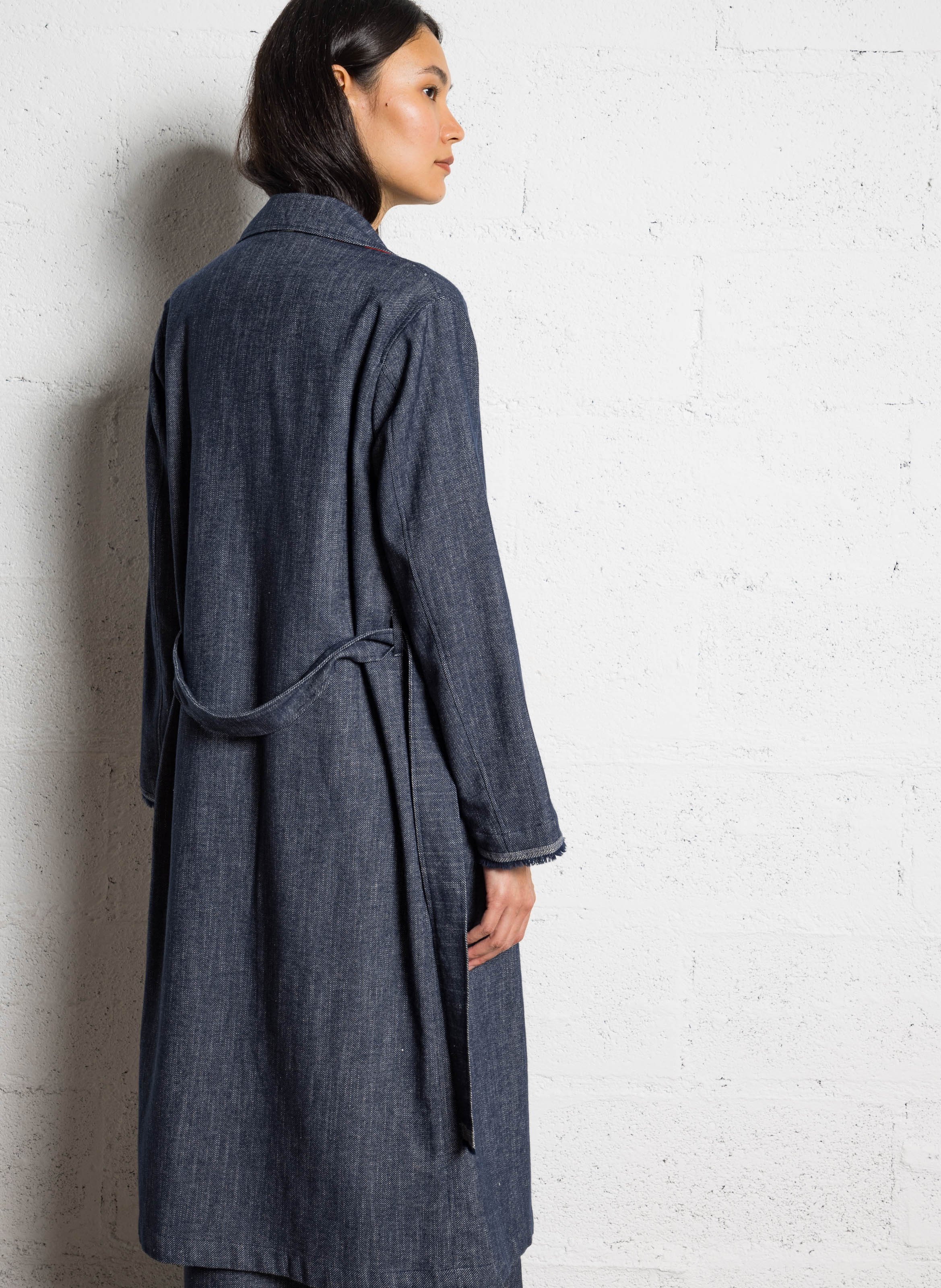 Manteau large ceinturé en denim brut DIEGA Bleu