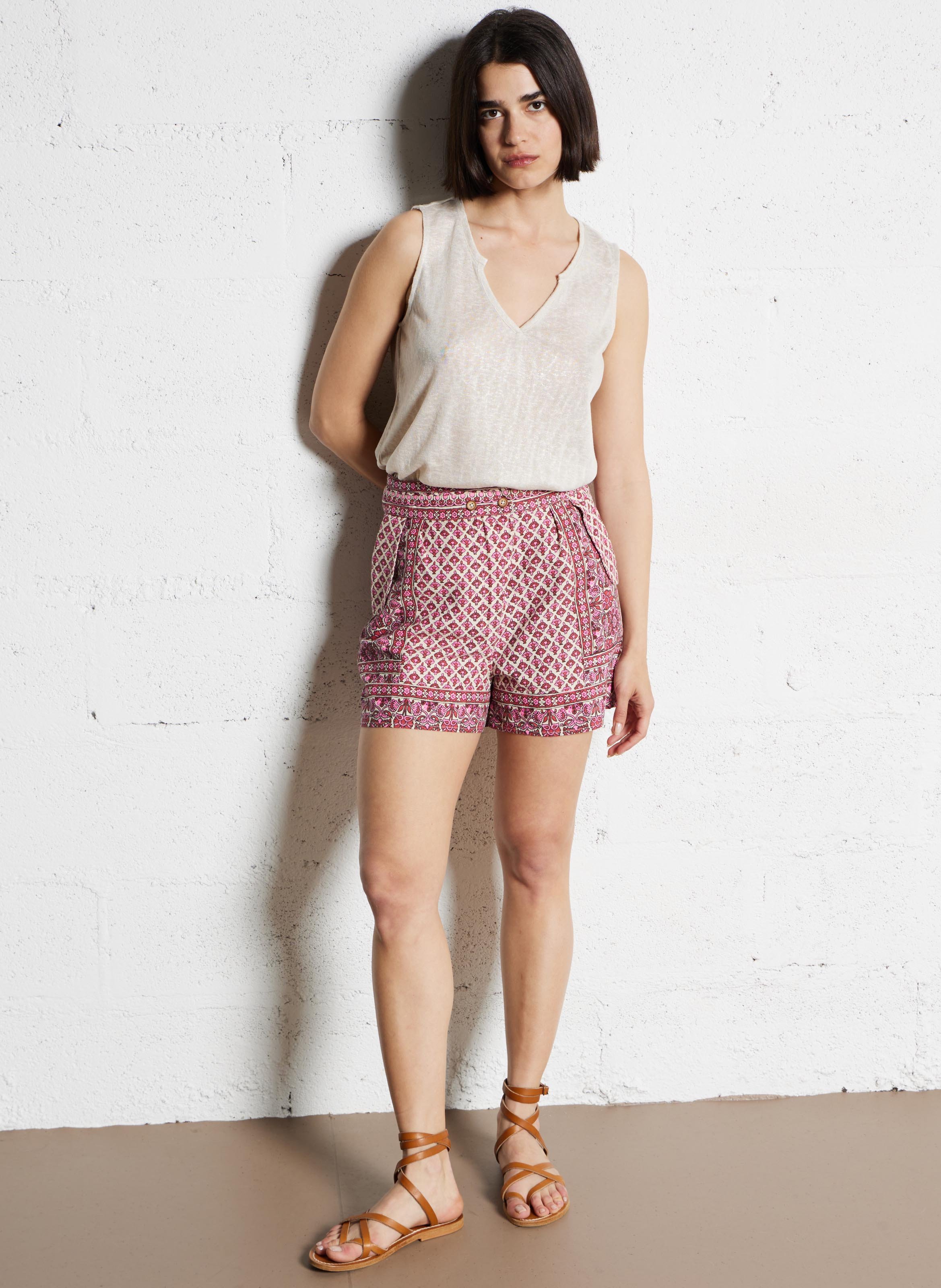 Short droit en coton M.A.B.E Rose