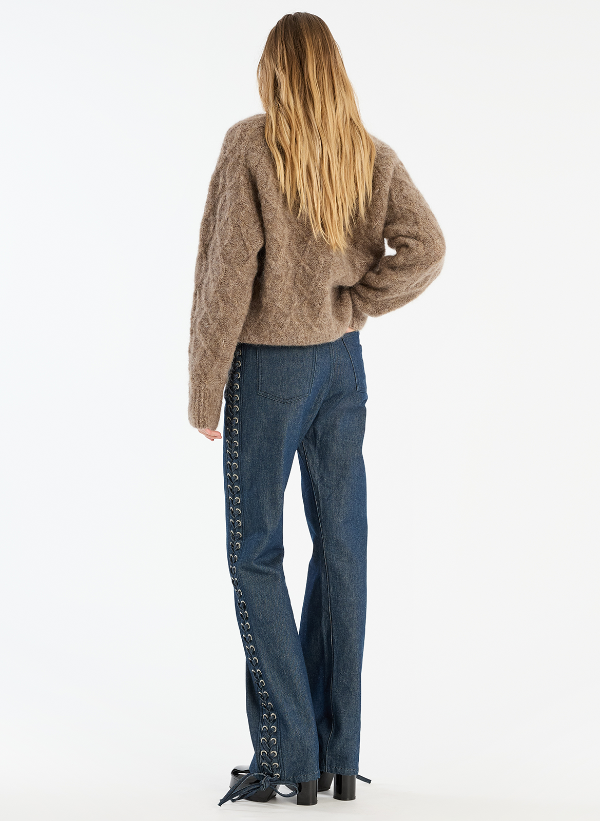 Pull droit uni en laine mélangée ROTATE Marron