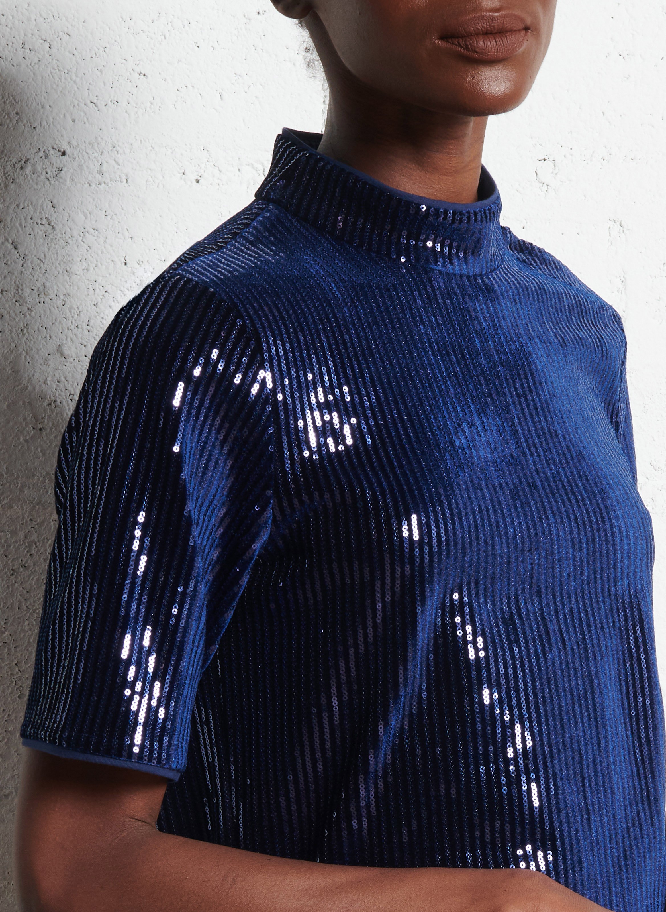 Robe courte col montant à sequins  ONE STEP Bleu