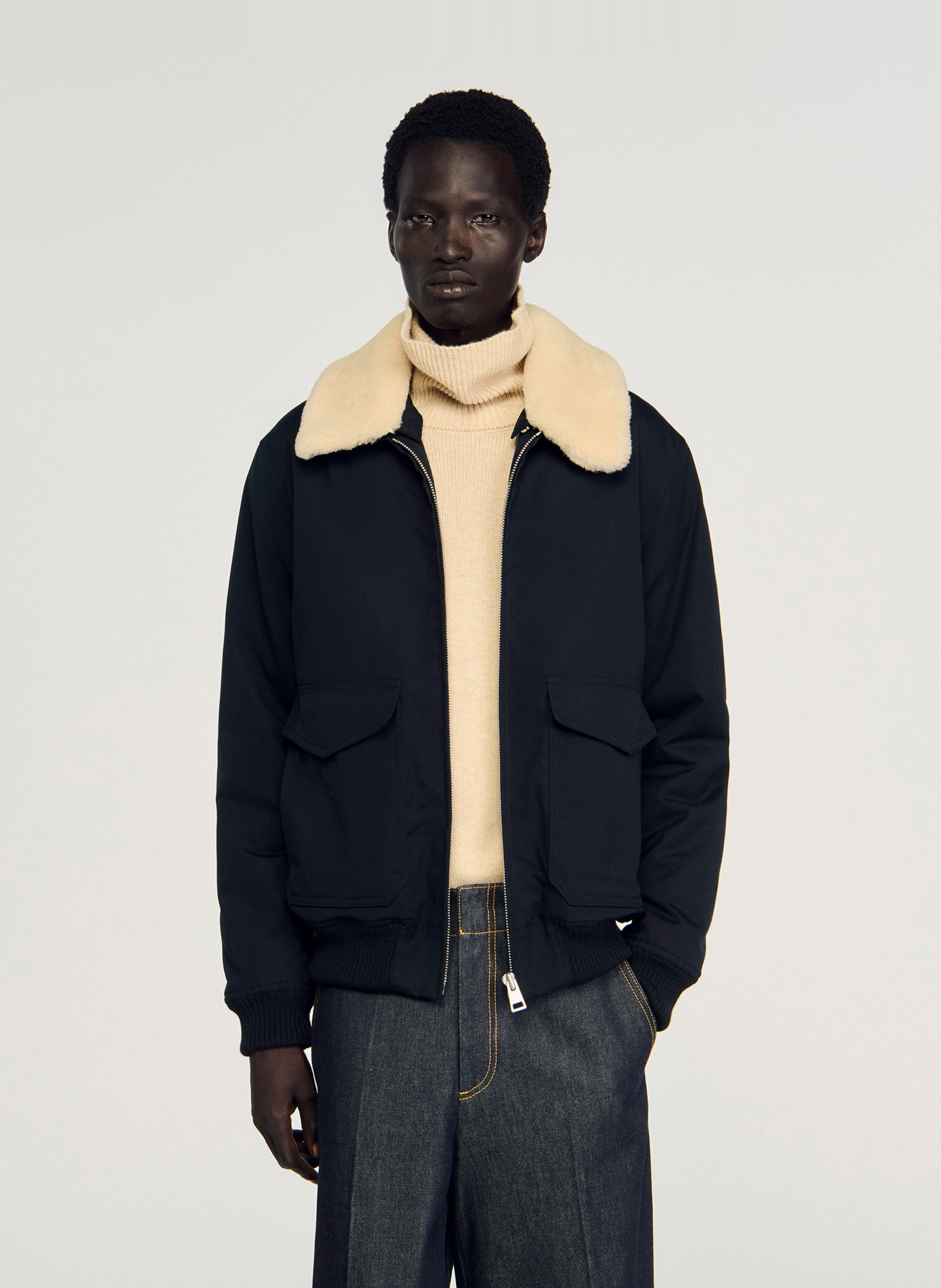 Blouson col classique en coton SANDRO Bleu