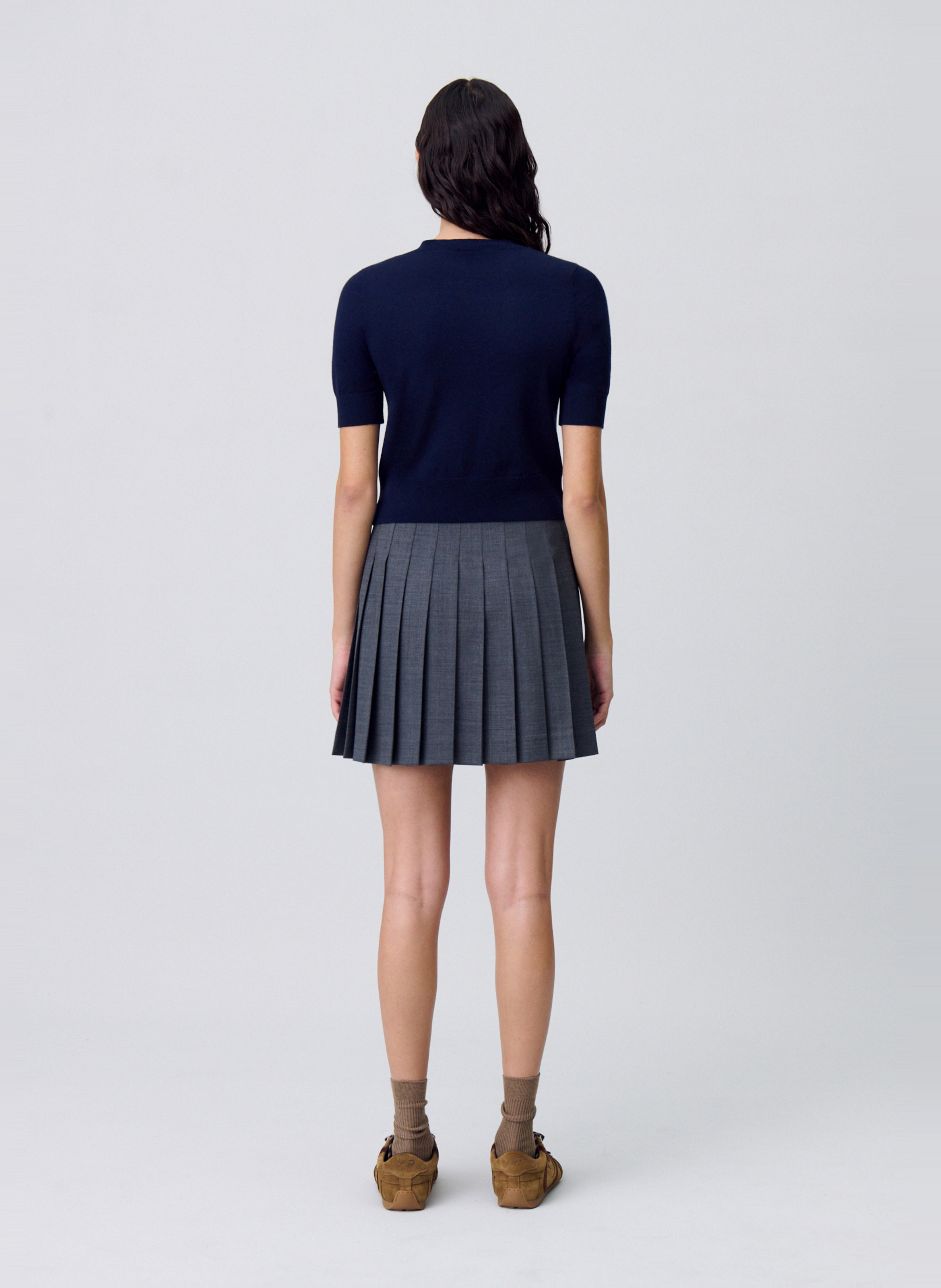 Jupe courte plissée en laine mélangée CLAUDIE PIERLOT Gris