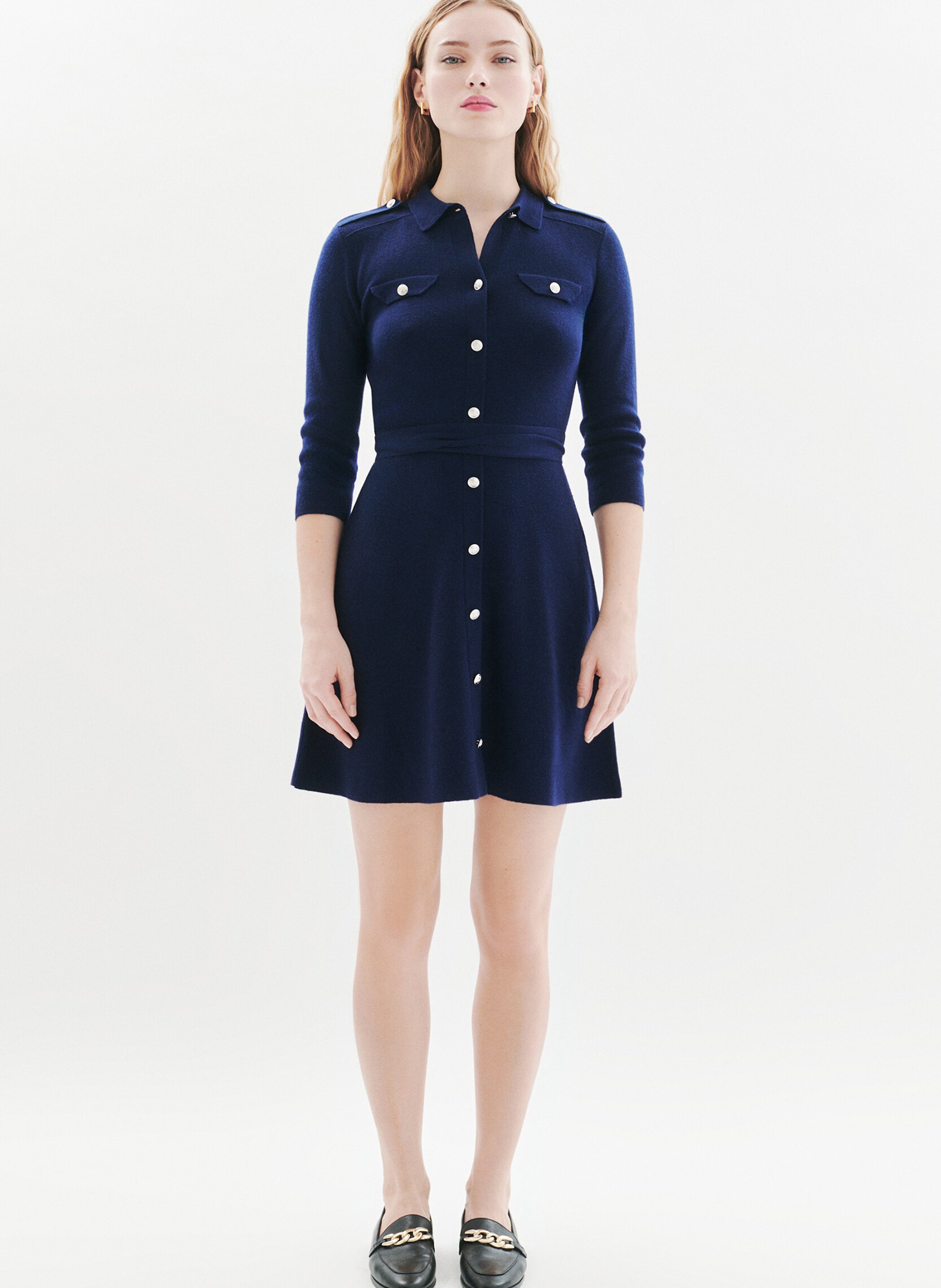 Robe courte évasée en laine mélangée CAROLL Bleu