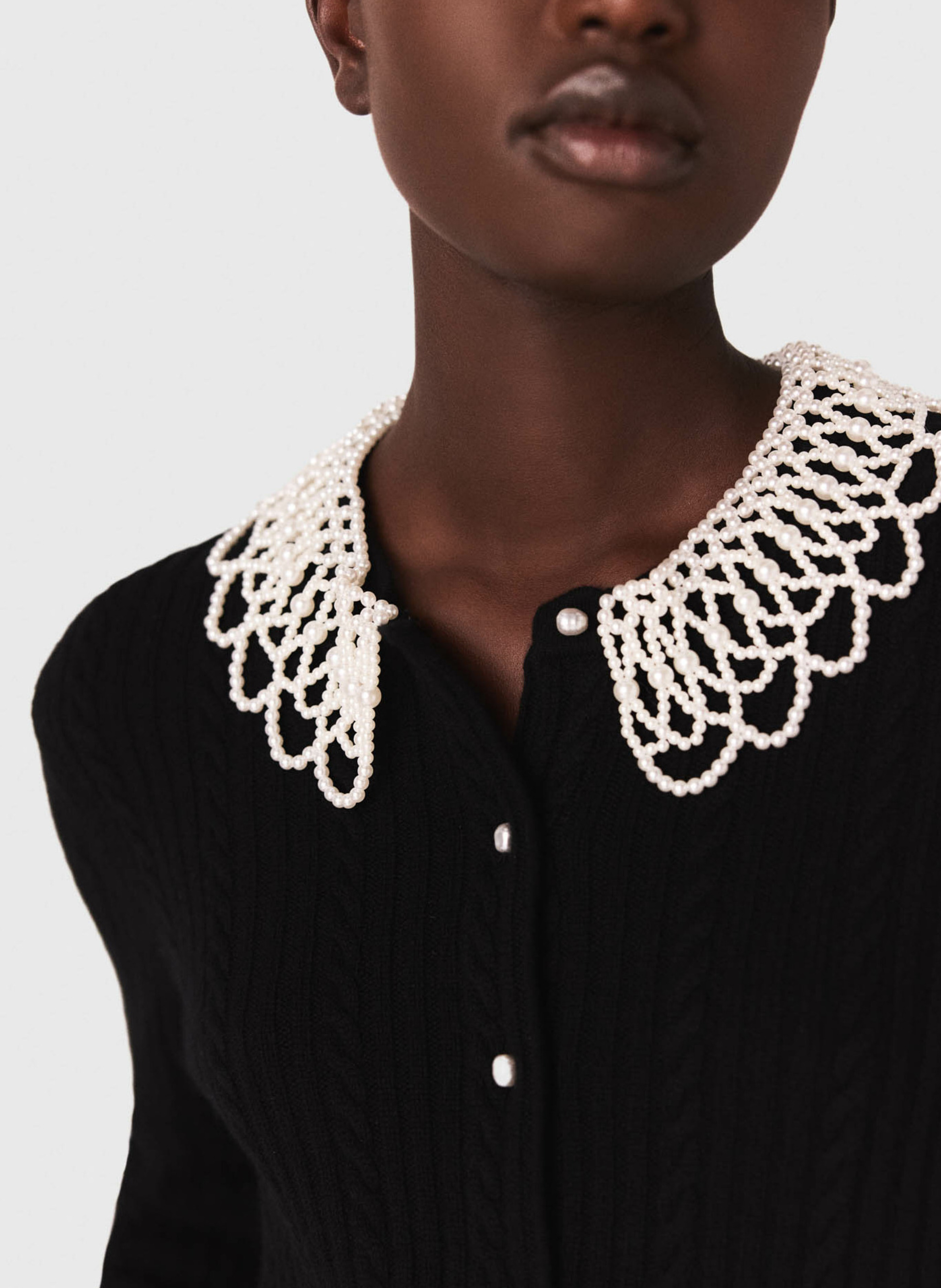 Gilet col rond en laine mélangée MAJE Noir