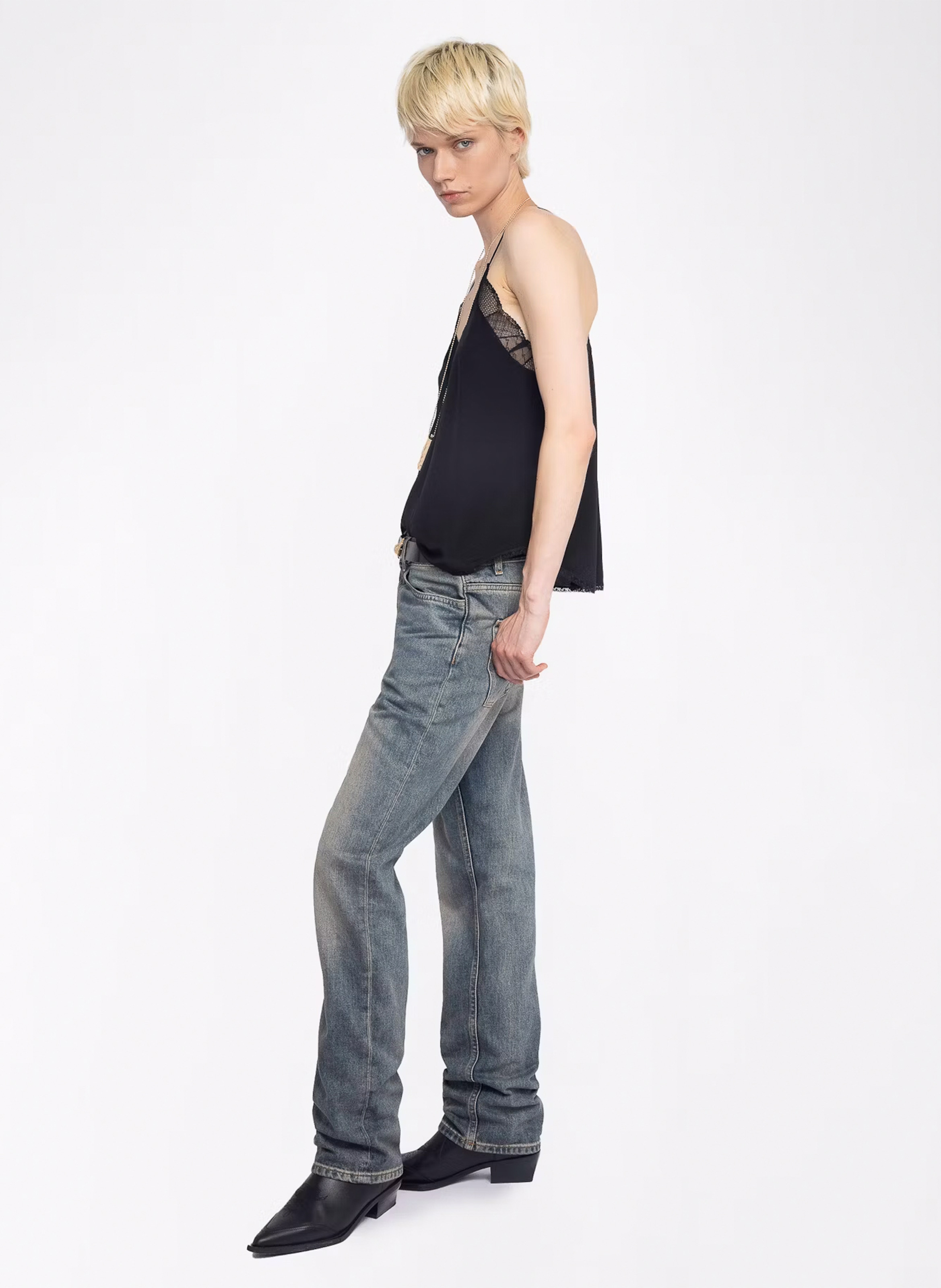 Débardeur uni à dentelle en soie ZADIG&VOLTAIRE Noir