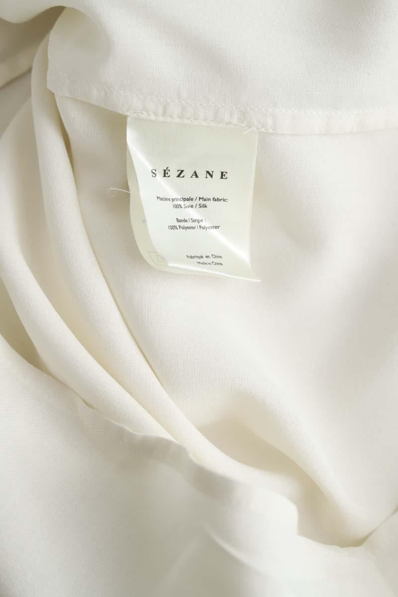 Printed silk satin classic-collar shirt SEZANE - Seconde main Beige