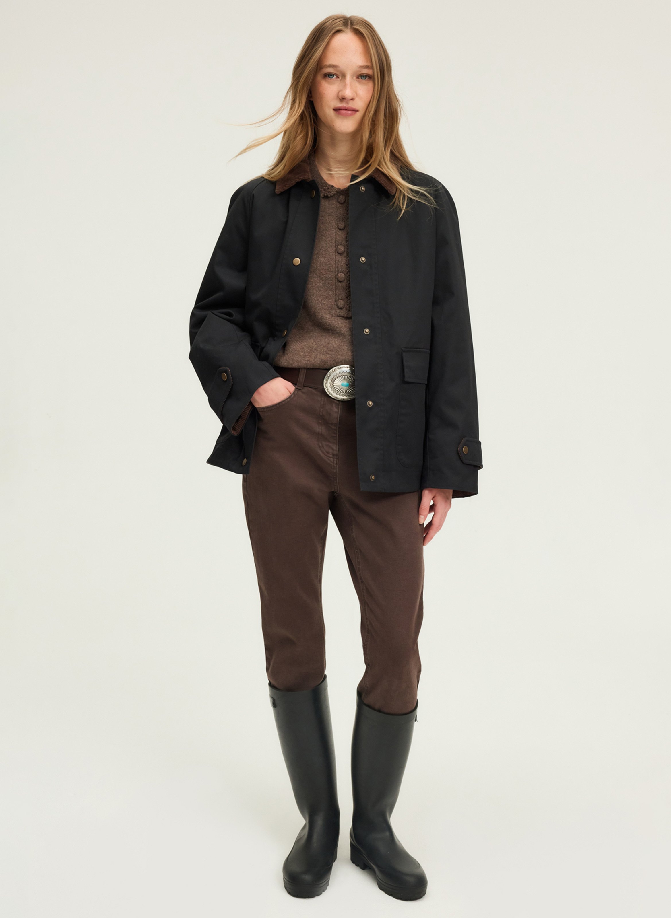 Korte parka met geribbelde fluwelen kraag PABLO Blauw