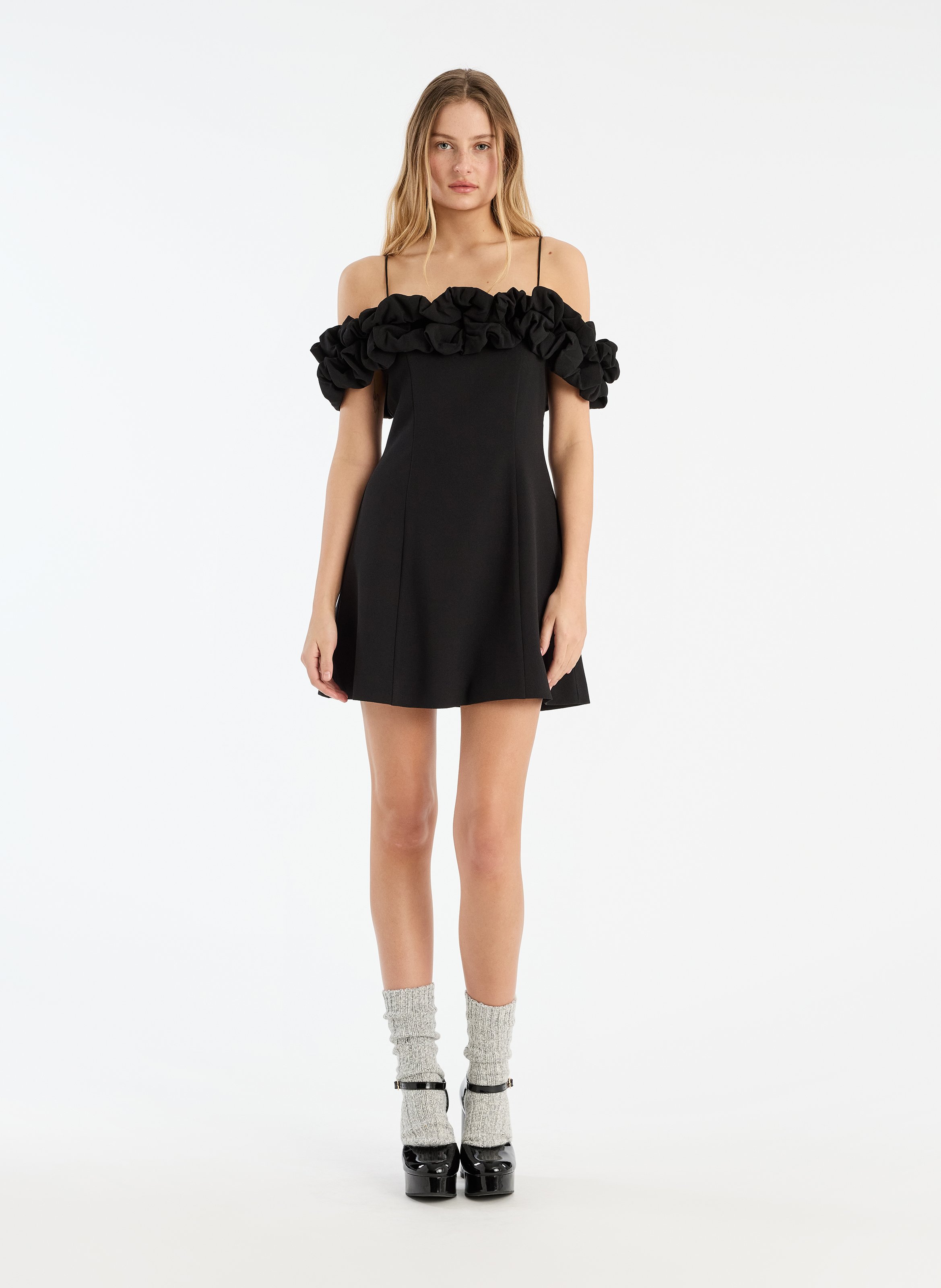 Robe courte en fibres recyclées mélangées ROTATE Noir