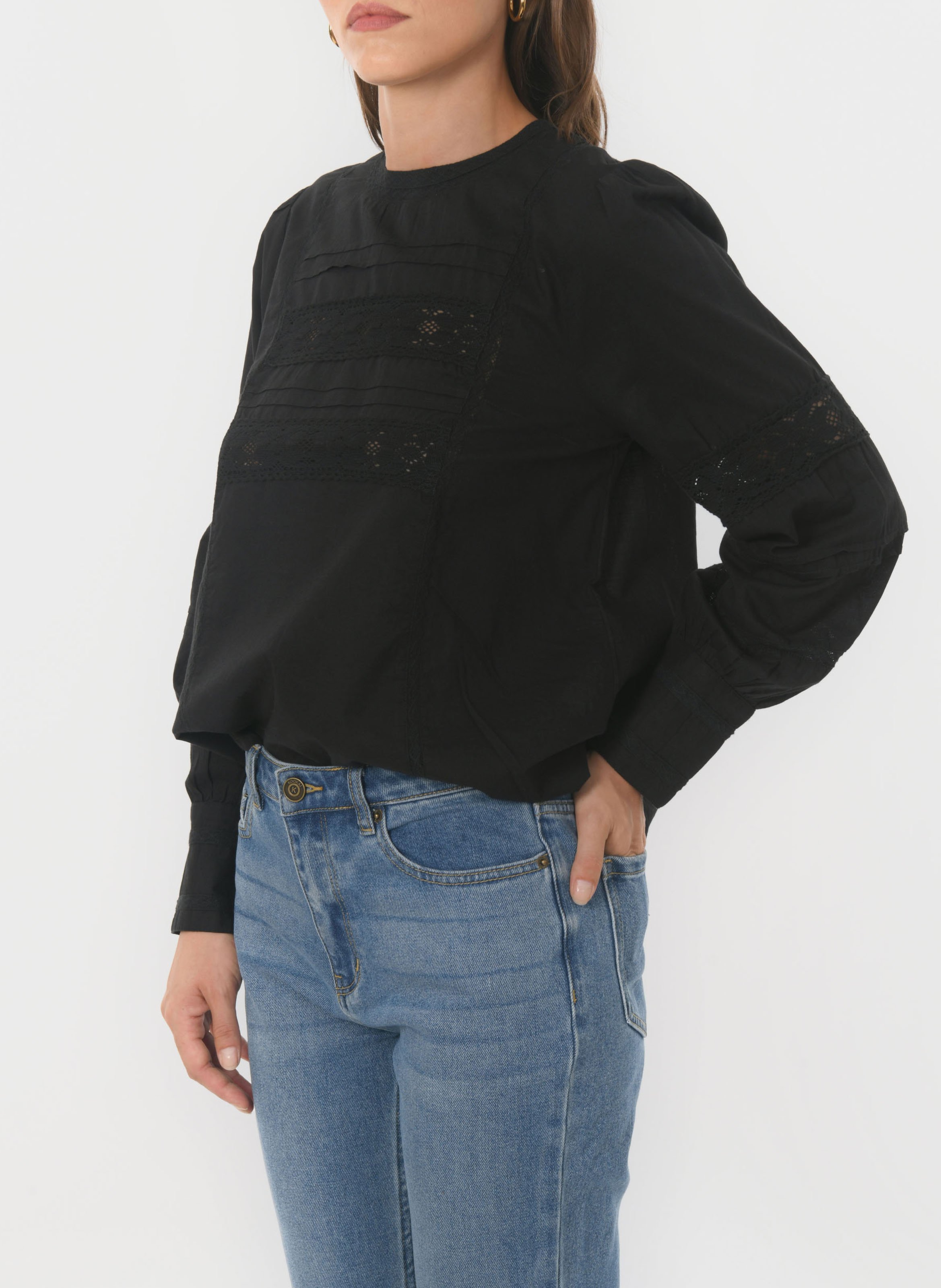 Rechte blouse met ronde hals van katoen KOOKAI Zwart