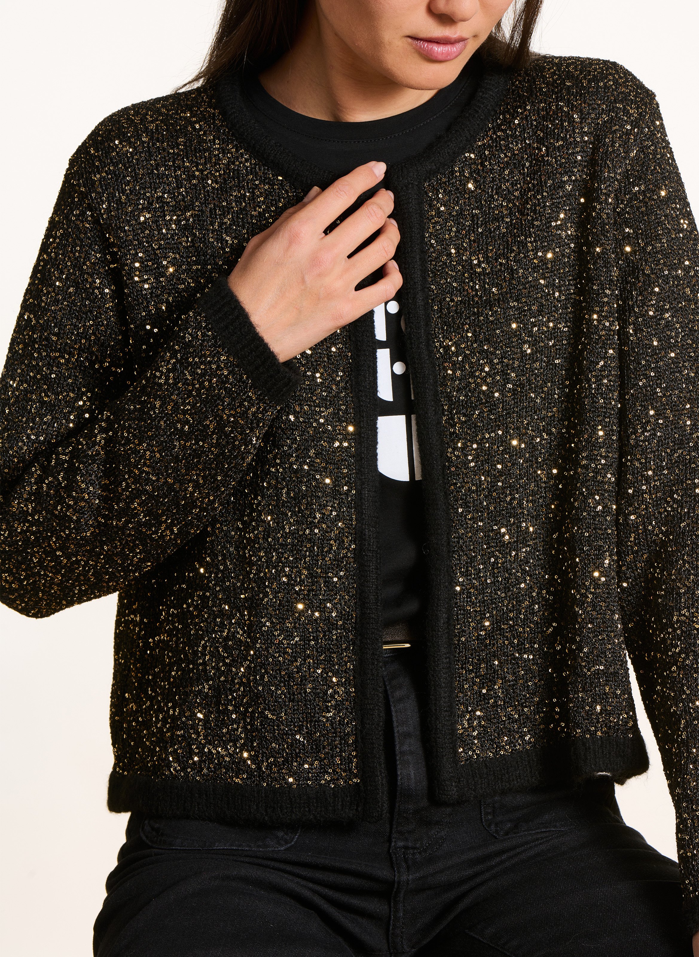 Rechte vest met pailletten LA FEE MARABOUTEE Zwart