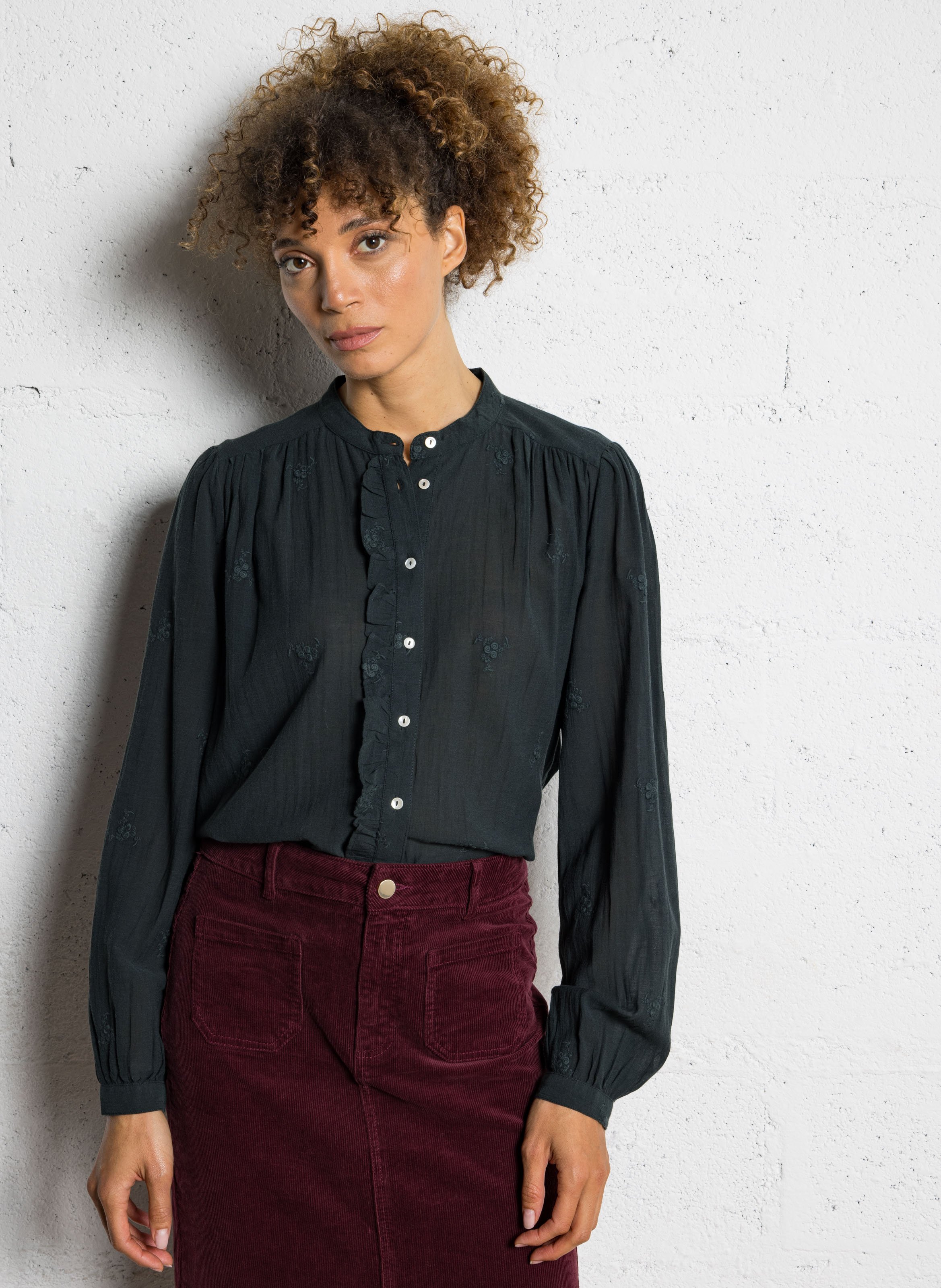 Chemise col rond en coton mélangé MAISON 123