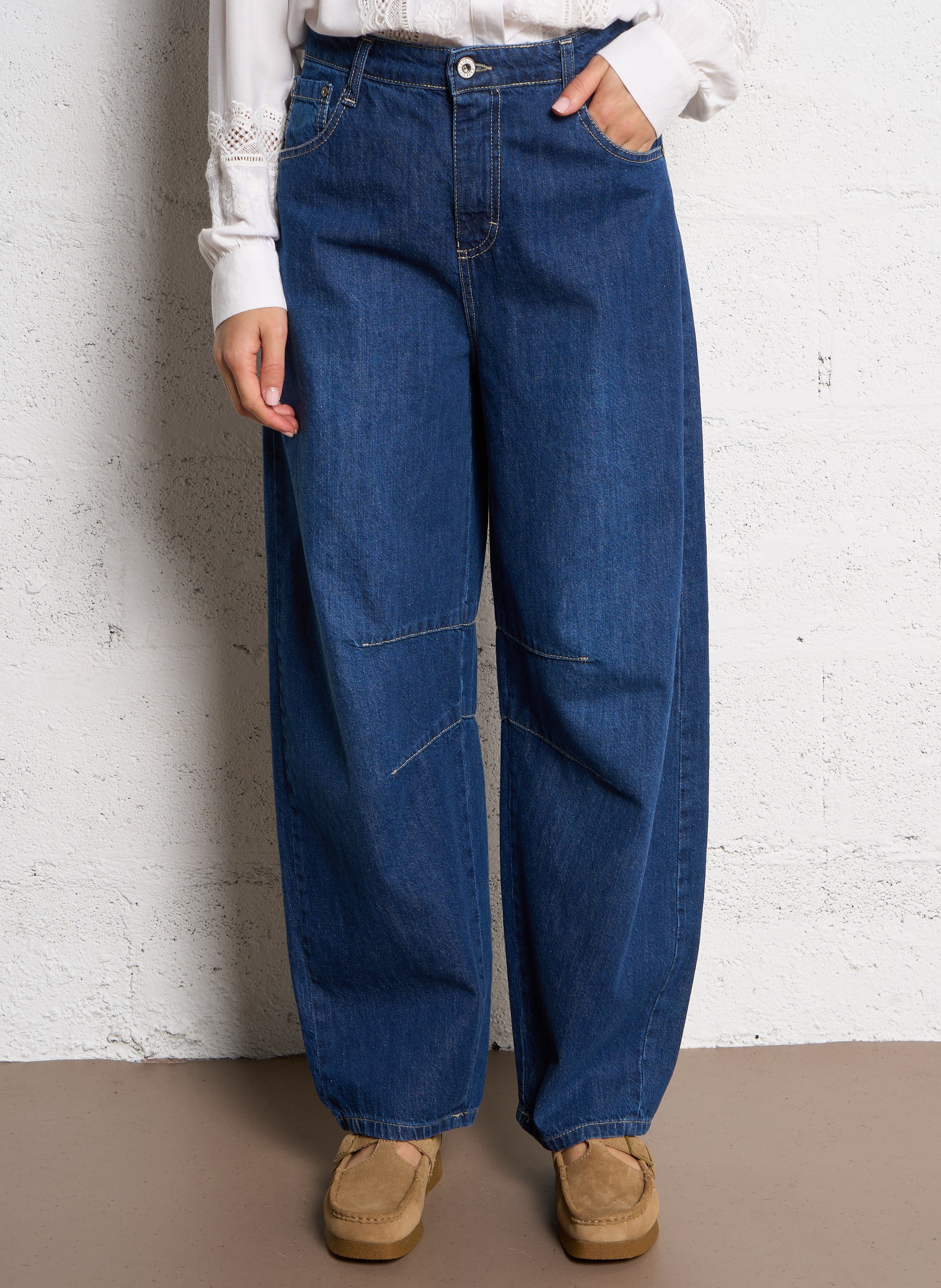 Jean ballon taille haute en denim brut PLEASE Bleu