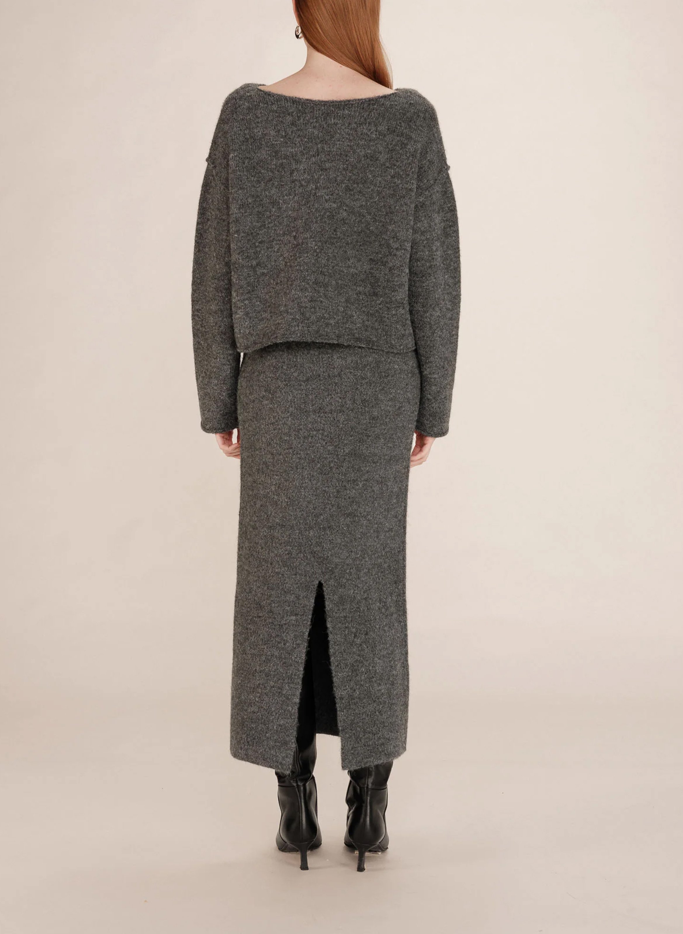 Fitted solid knit pencil skirt GRACE ET MILA Grey