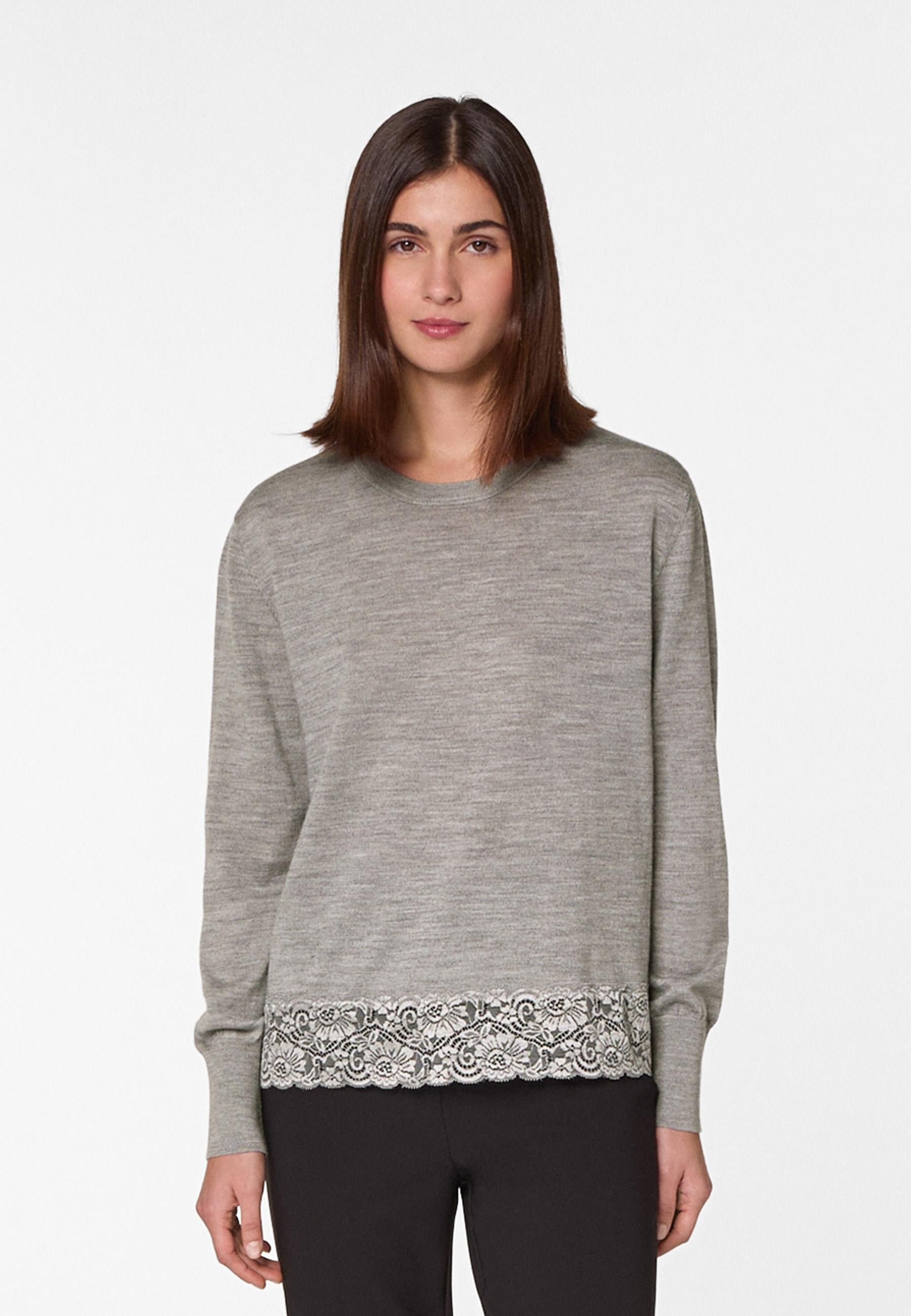 Round neck wool sweater with lace RODIER Grey