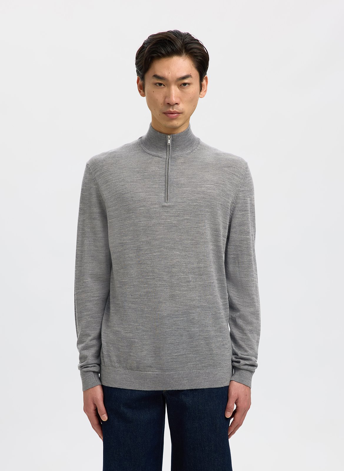 Gerader Pullover mit Stehkragen aus Wolle SELECTED Grau