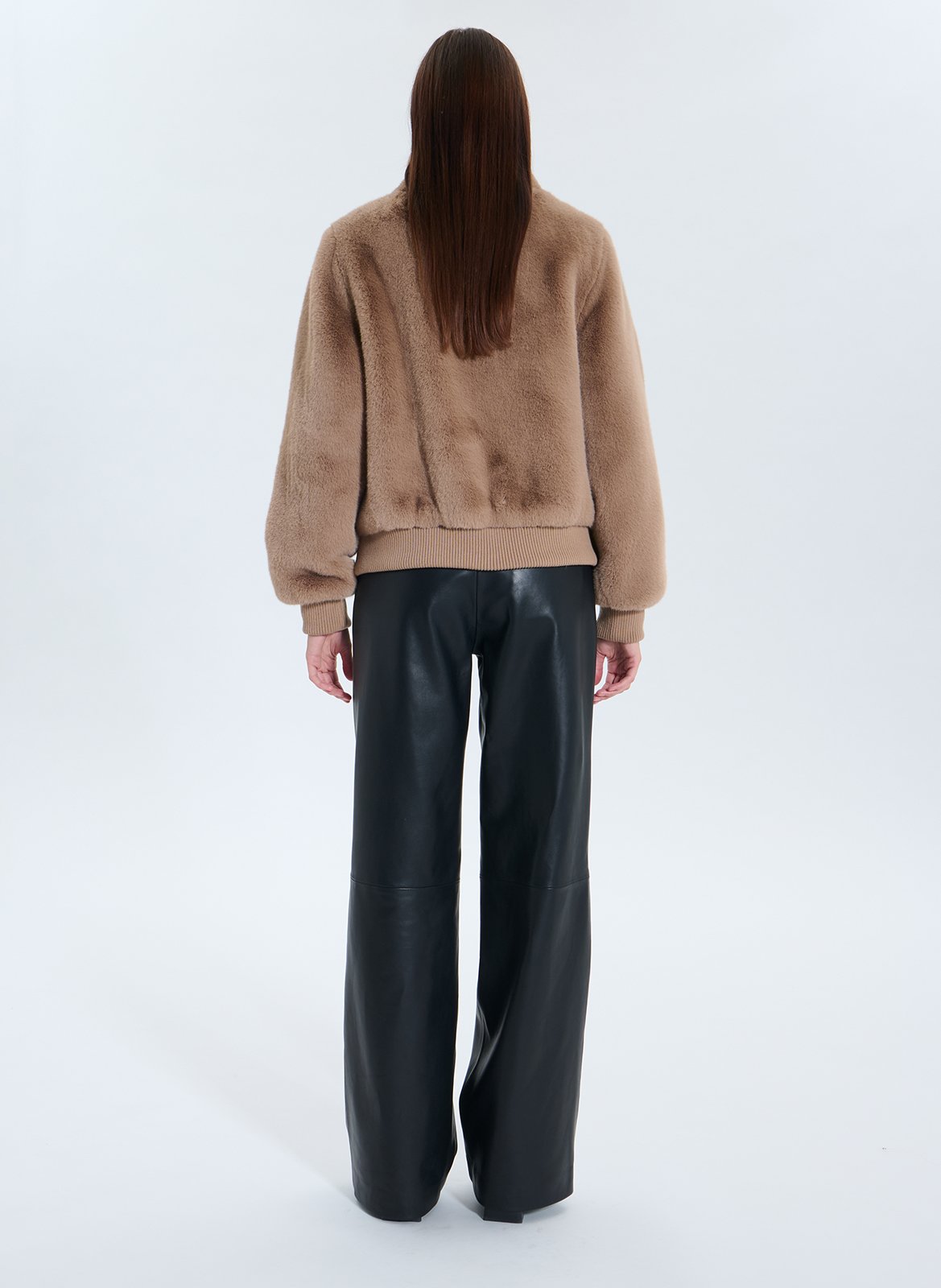 High-neck faux fur jacket ZAPA Brown